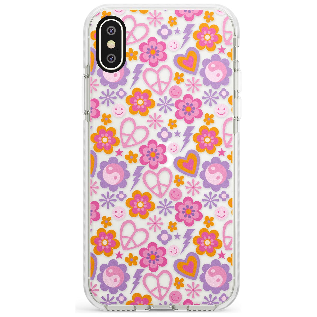 Peace, Love and Flowers Pattern Impact Phone Case for iPhone X XS Max XR