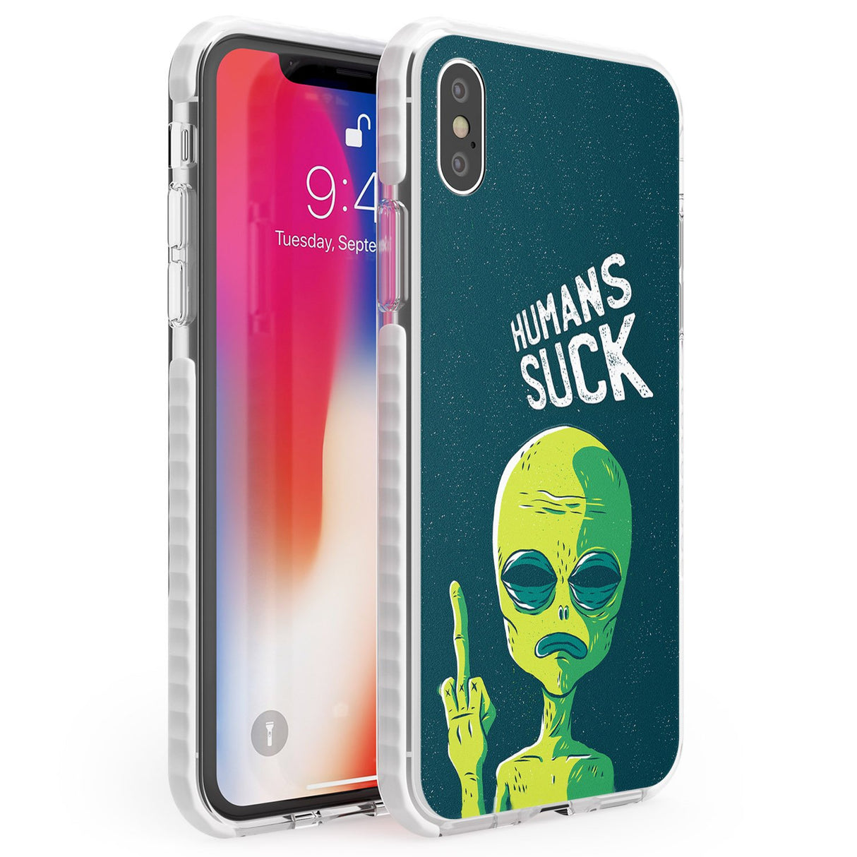 Humans Suck Alien Phone Case iPhone X / iPhone XS / Impact Case,iPhone XR / Impact Case,iPhone XS MAX / Impact Case Blanc Space