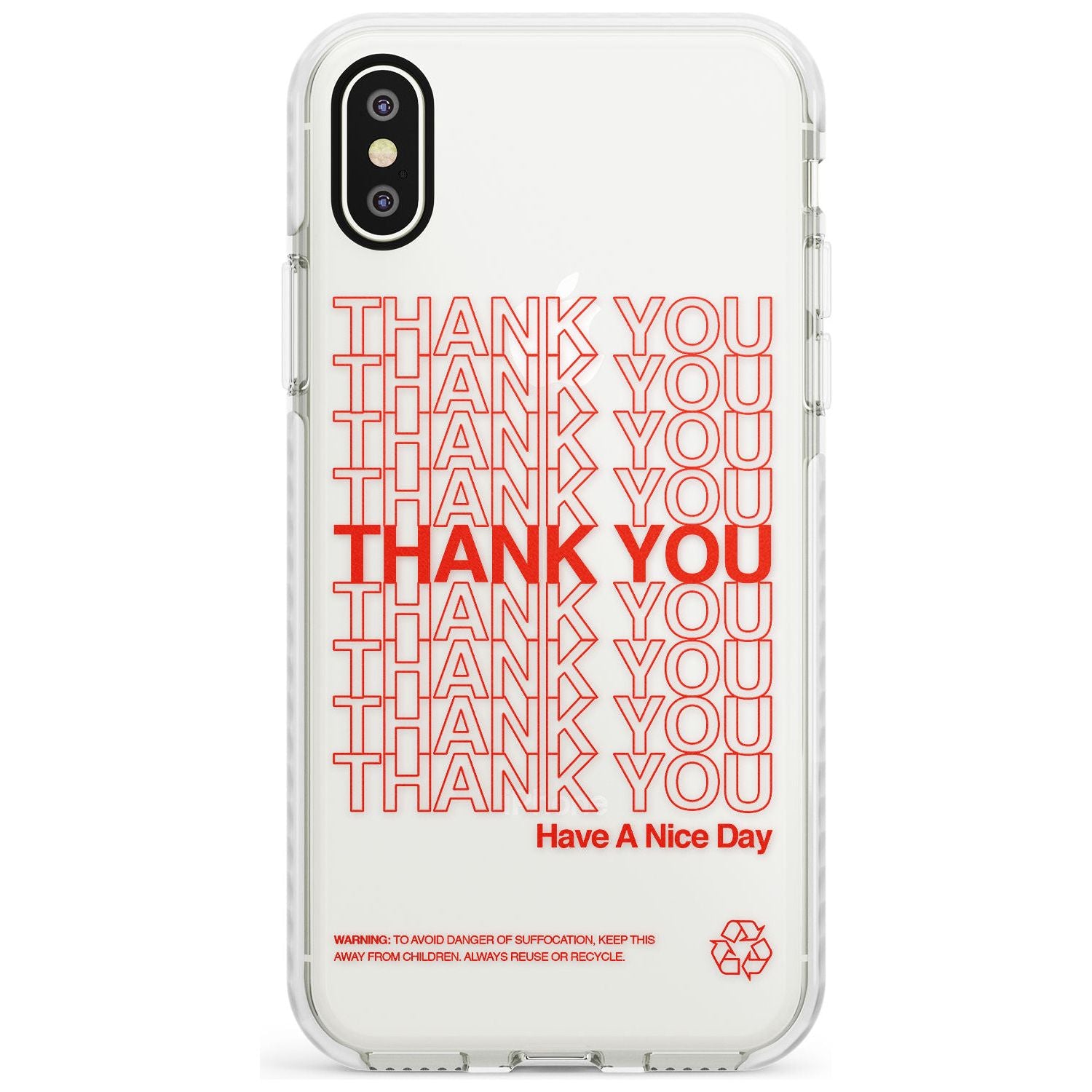 Classic Thank You Bag Design: Solid White + Red Impact Phone Case for iPhone X XS Max XR
