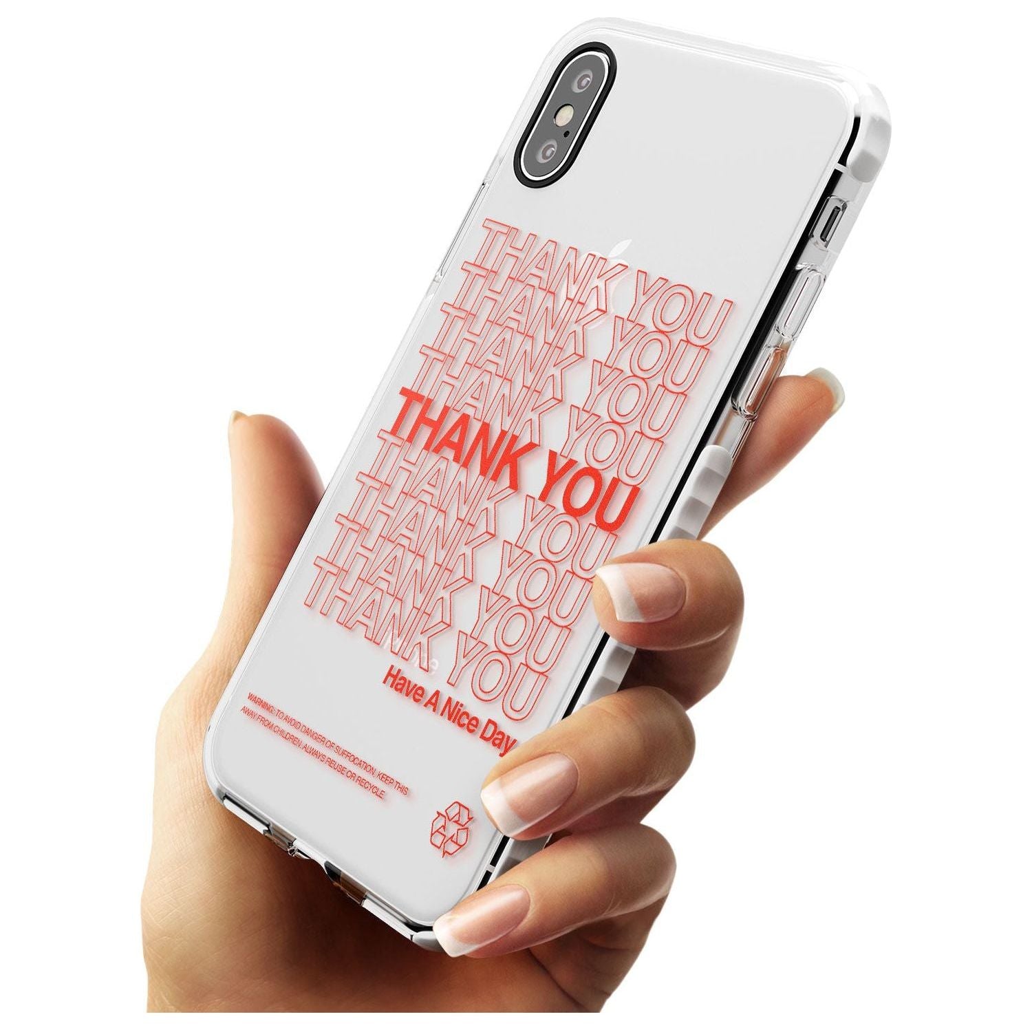 Classic Thank You Bag Design: Solid White + Red Impact Phone Case for iPhone X XS Max XR