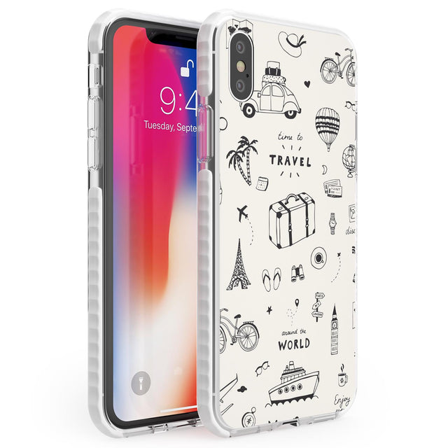 Cute Travel Pattern, White on Phone Case iPhone X / iPhone XS / Impact Case,iPhone XR / Impact Case,iPhone XS MAX / Impact Case Blanc Space