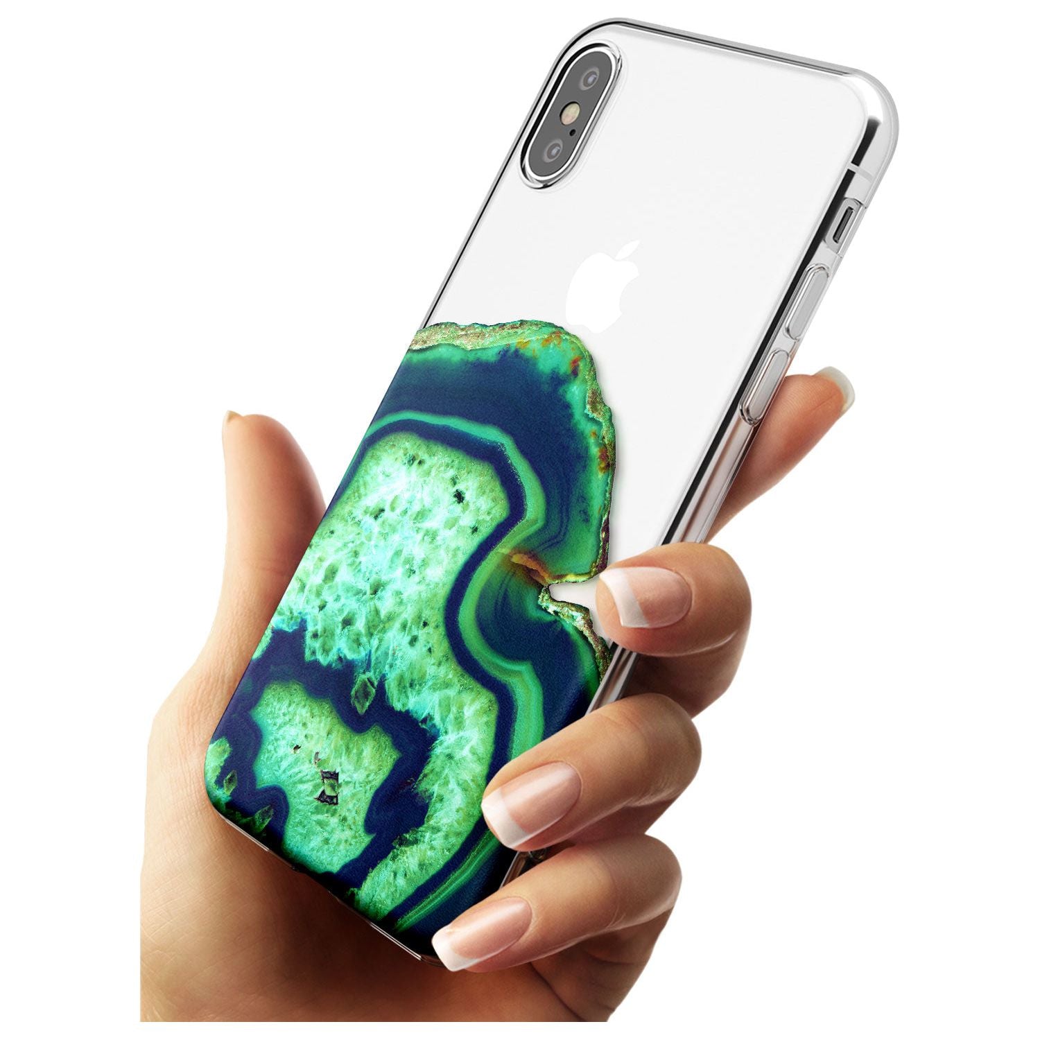 Neon Green & Blue Agate Crystal Transparent Design Slim TPU Phone Case Warehouse X XS Max XR