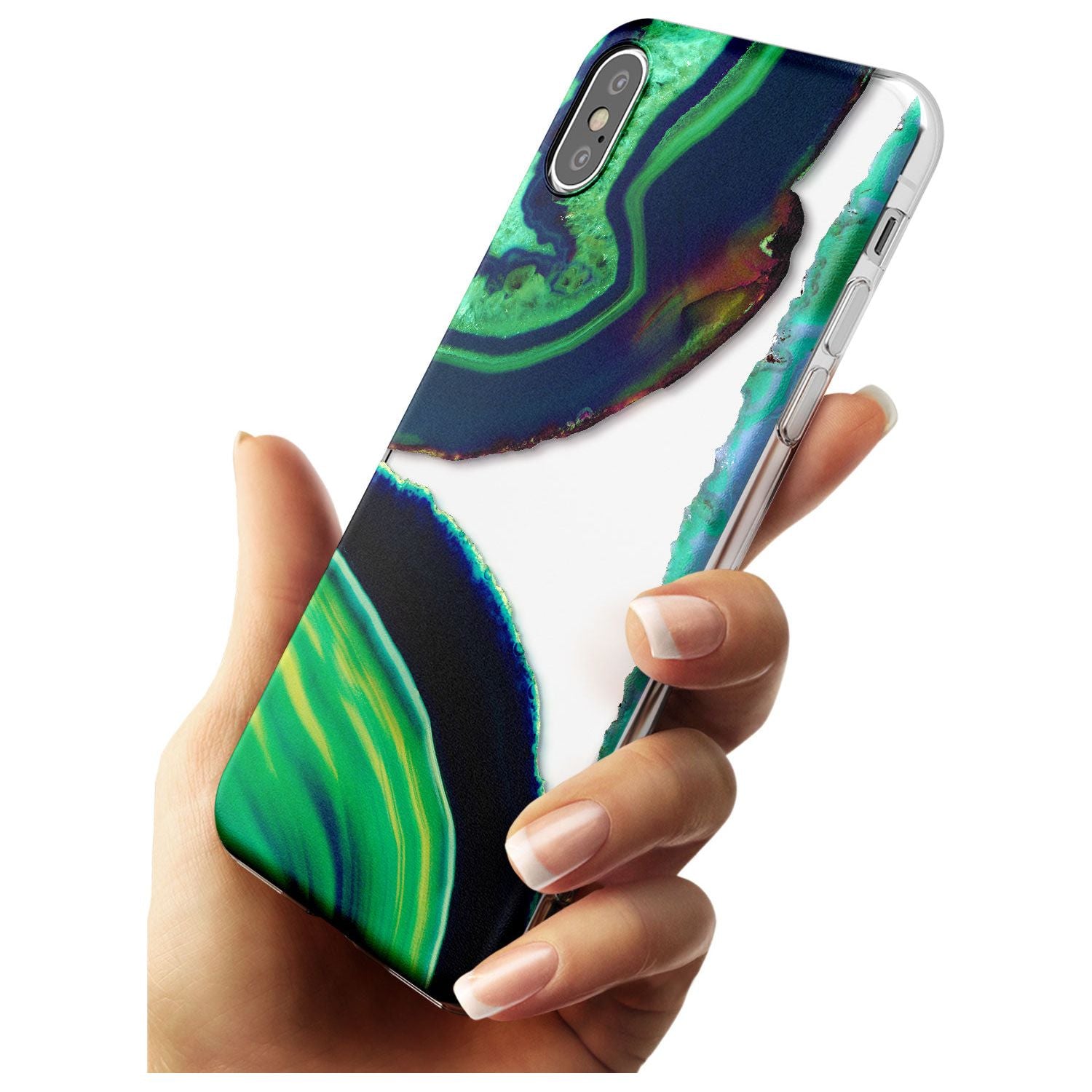 Green & Navy Gemstone Crystal Clear Design Slim TPU Phone Case Warehouse X XS Max XR