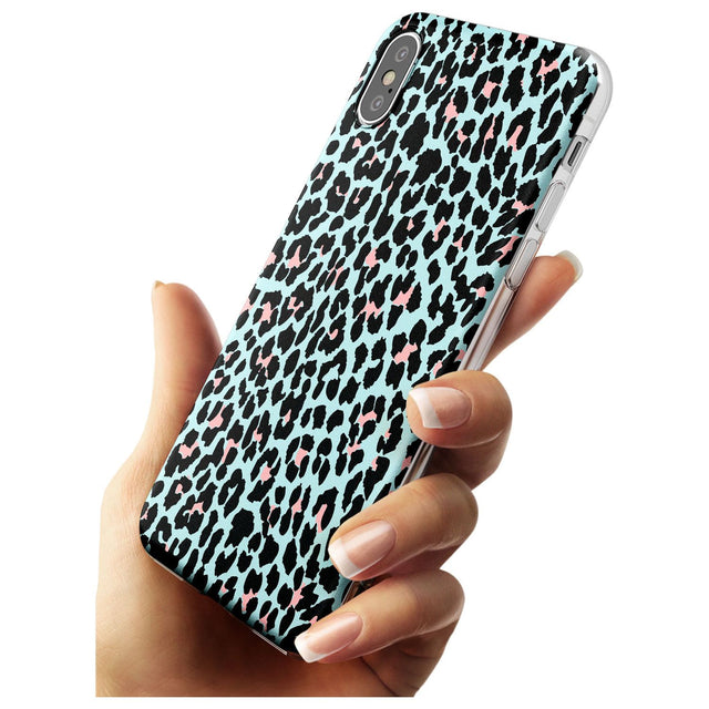 Light Pink on Blue Leopard Print Pattern Slim TPU Phone Case Warehouse X XS Max XR