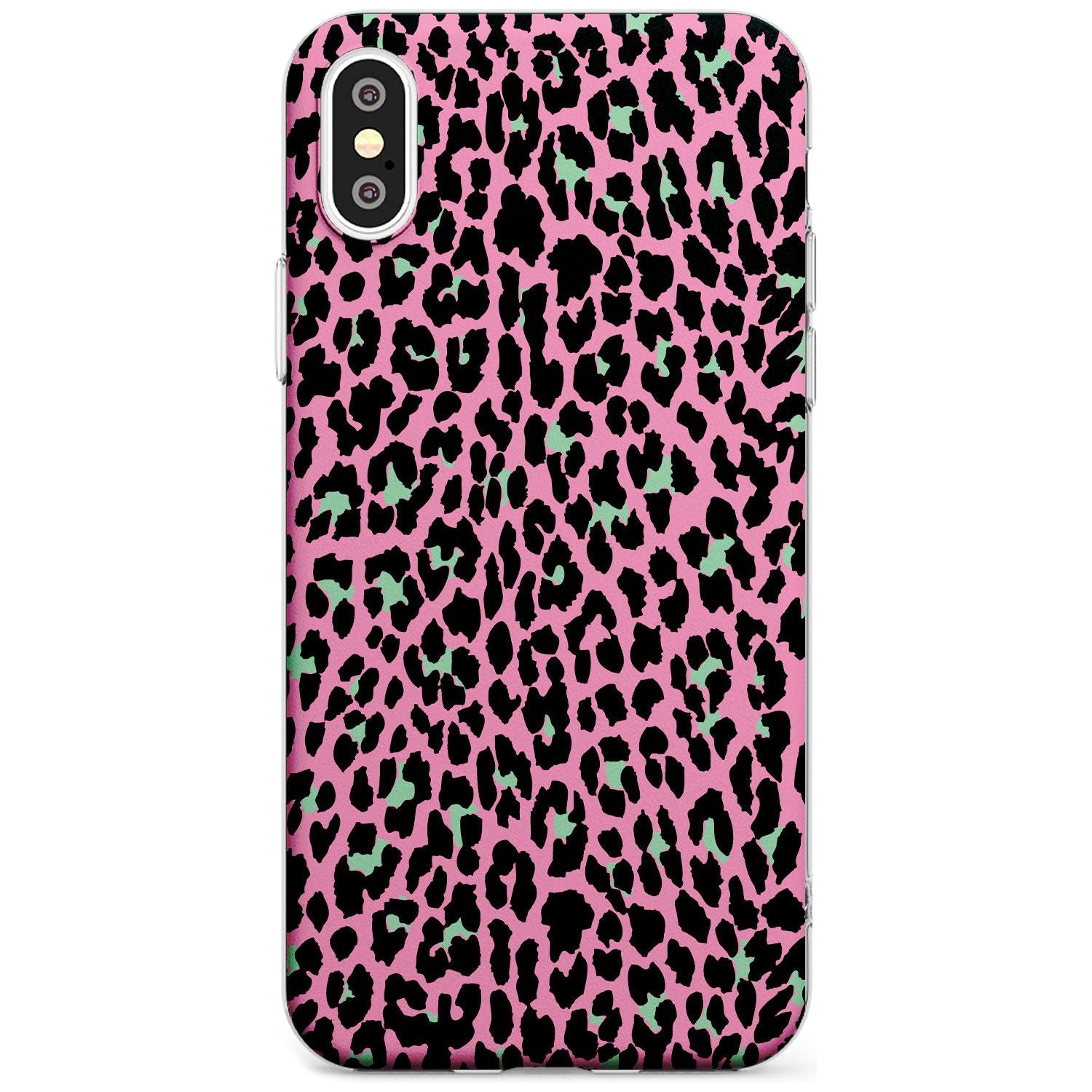 Green on Pink Leopard Print Pattern Slim TPU Phone Case Warehouse X XS Max XR