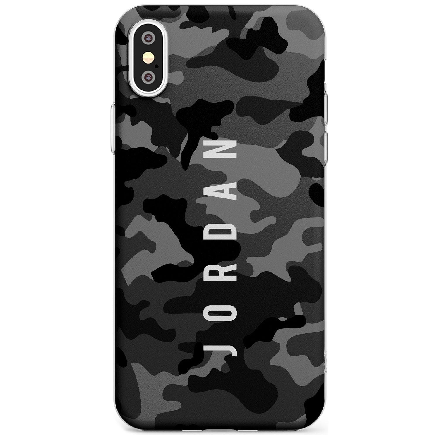 Small Vertical Name Personalised Black Camouflage Slim TPU Phone Case Warehouse X XS Max XR