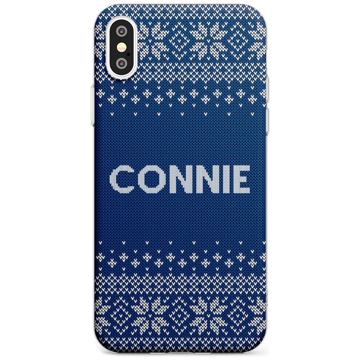Personalised Blue Christmas Knitted Jumper Slim TPU Phone Blanc Space X XS Max XR