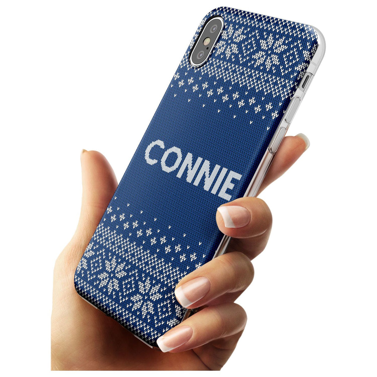 Personalised Blue Christmas Knitted Jumper Slim TPU Phone Blanc Space X XS Max XR