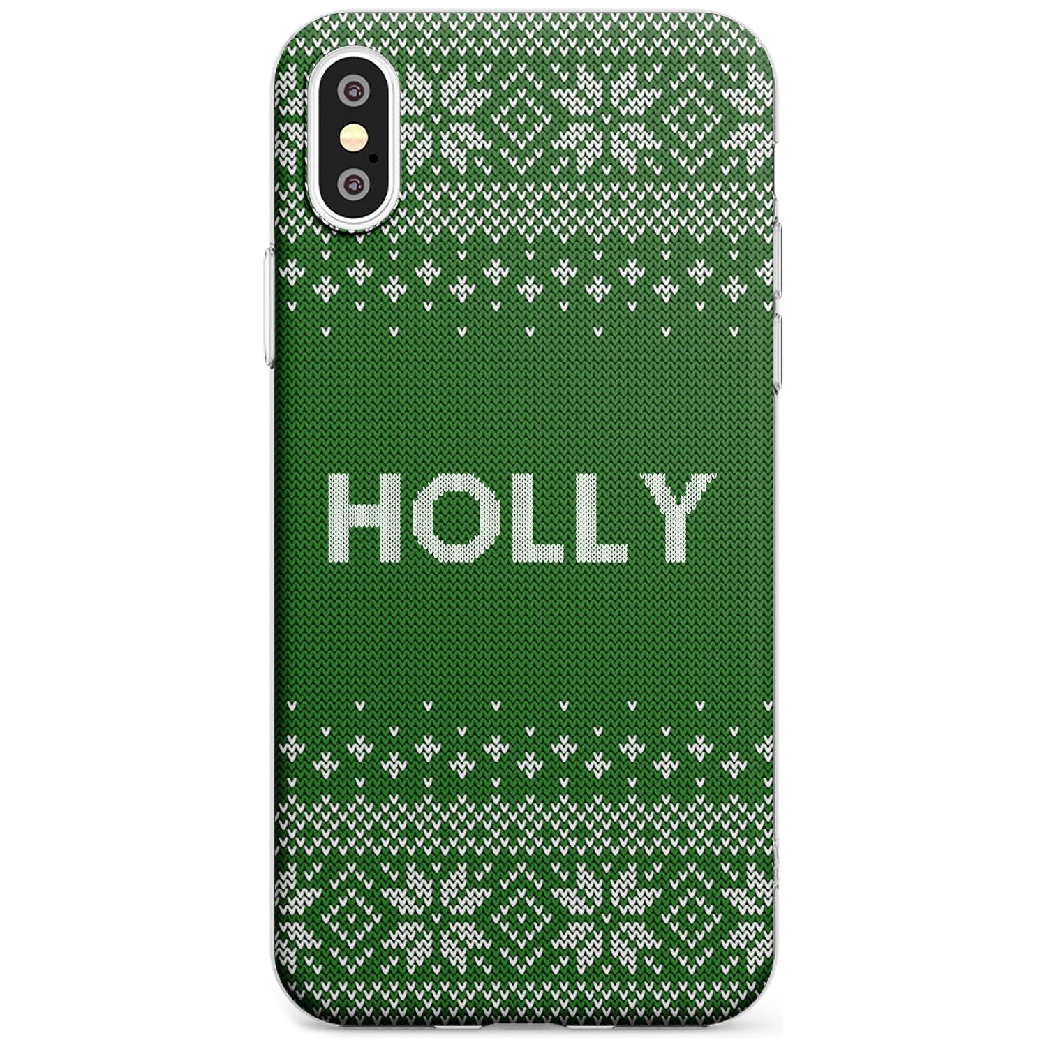 Personalised Green Christmas Knitted Jumper Slim TPU Phone Blanc Space X XS Max XR