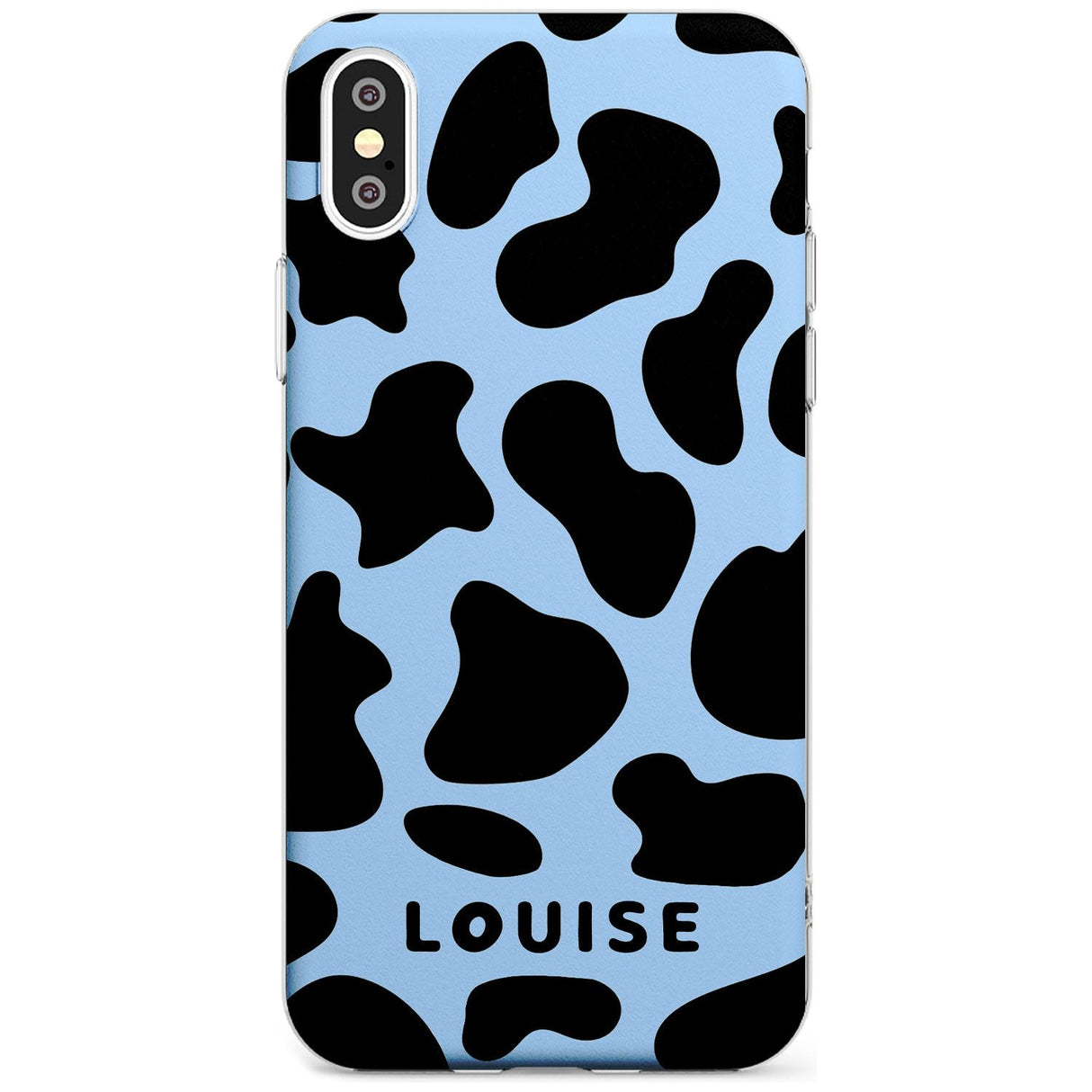 Personalised Blue and Black Cow Print Slim TPU Phone Blanc Space X XS Max XR