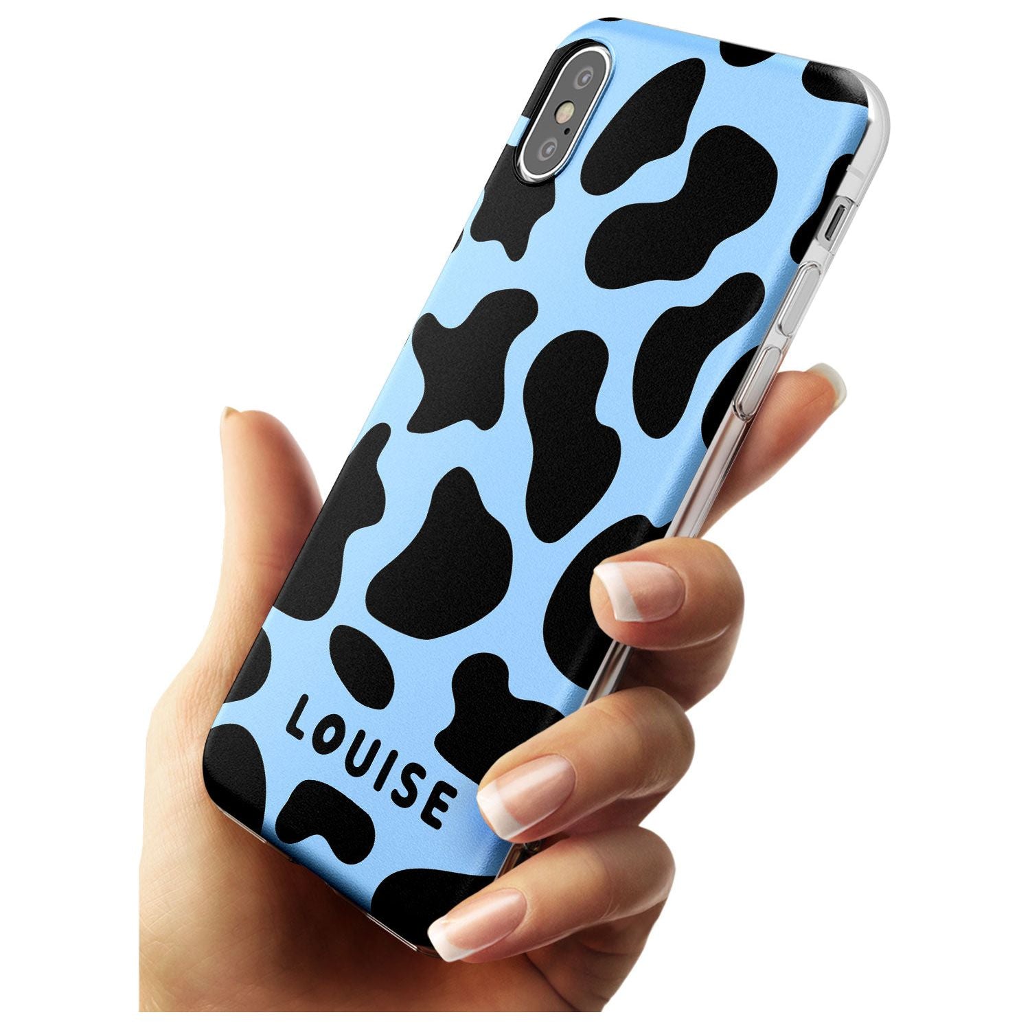 Personalised Blue and Black Cow Print Slim TPU Phone Blanc Space X XS Max XR