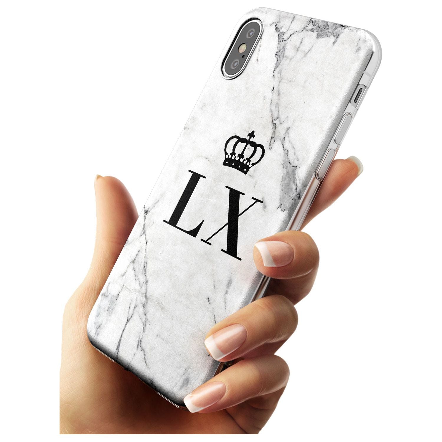 Personalised Initials with Crown on White Marble Slim TPU Phone Case Warehouse X XS Max XR