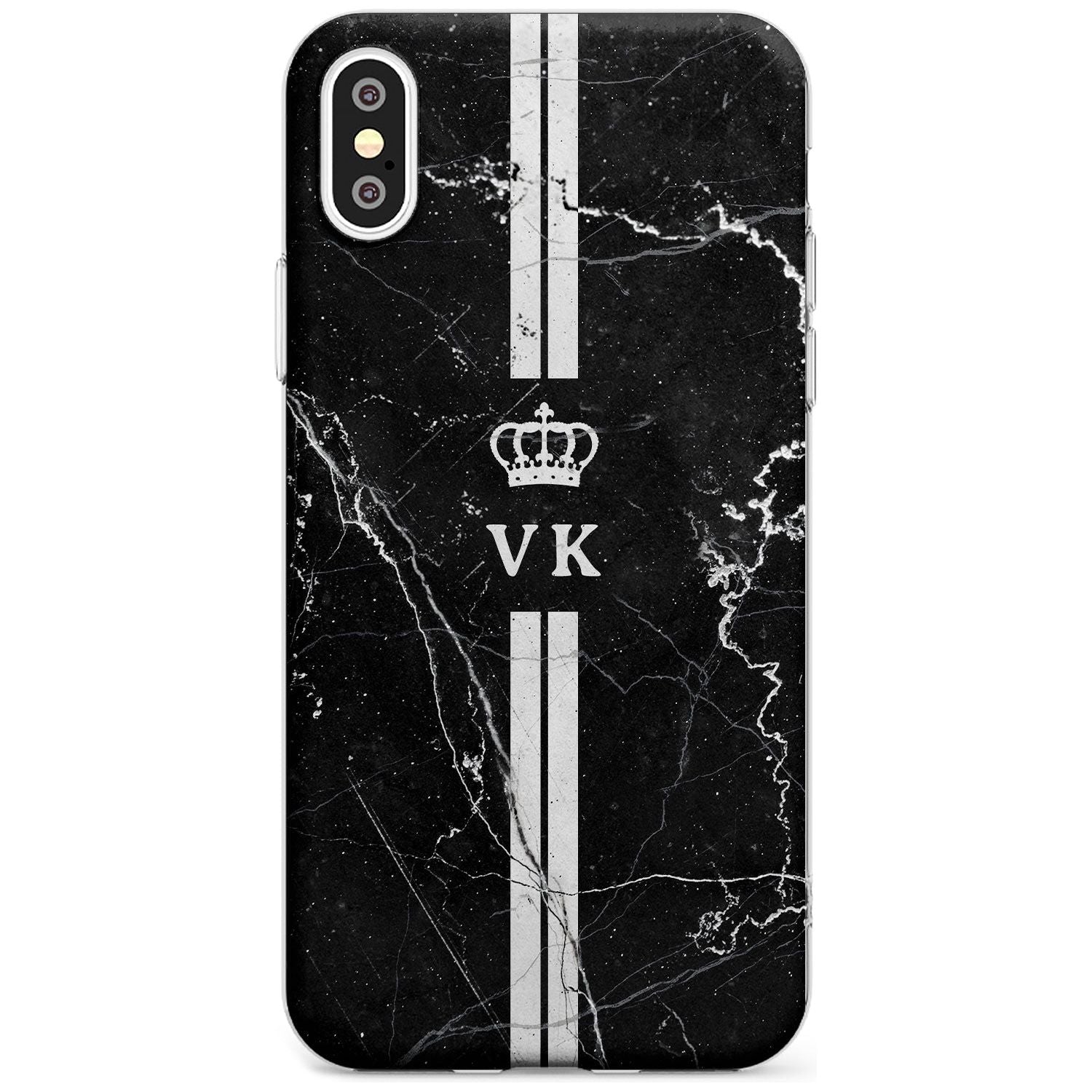 Stripes + Initials with Crown on Black Marble Slim TPU Phone Case Warehouse X XS Max XR