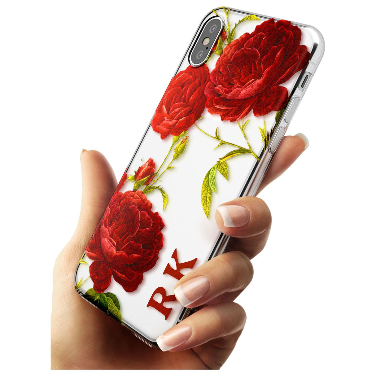 Custom Clear Vintage Floral Red Roses Slim TPU Phone Case Warehouse X XS Max XR
