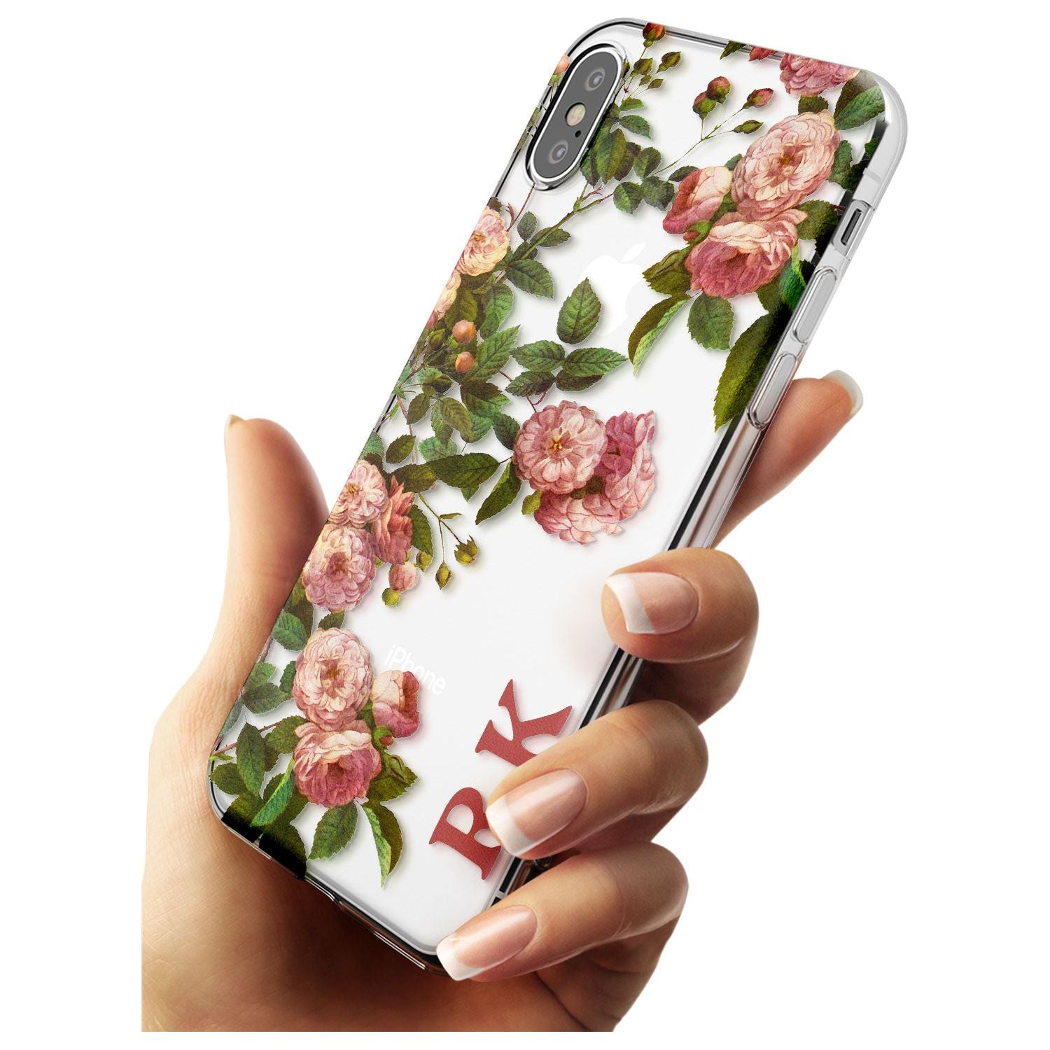 Custom Clear Vintage Floral Pink Garden Roses Slim TPU Phone Case Warehouse X XS Max XR