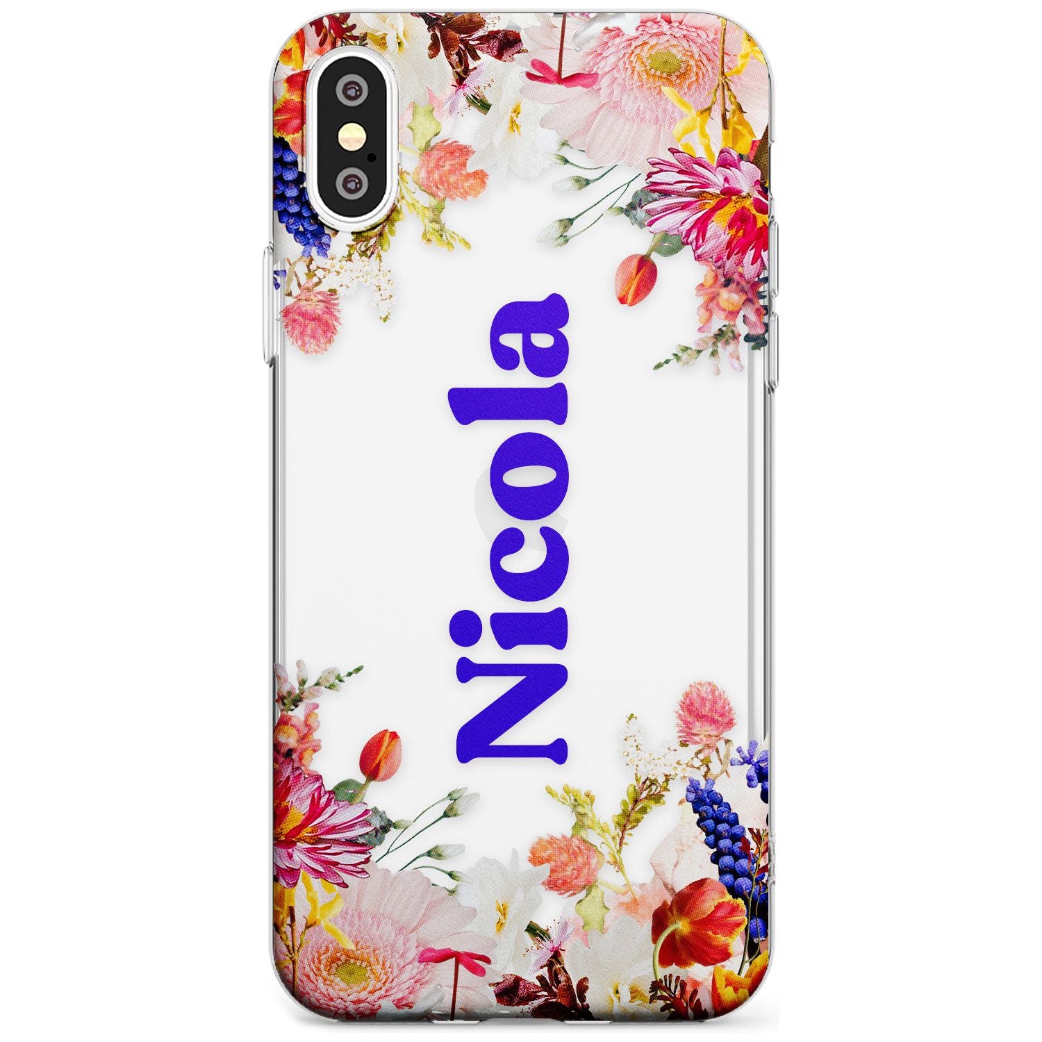 Custom Text with Floral Borders Black Impact Phone Case for iPhone X XS Max XR