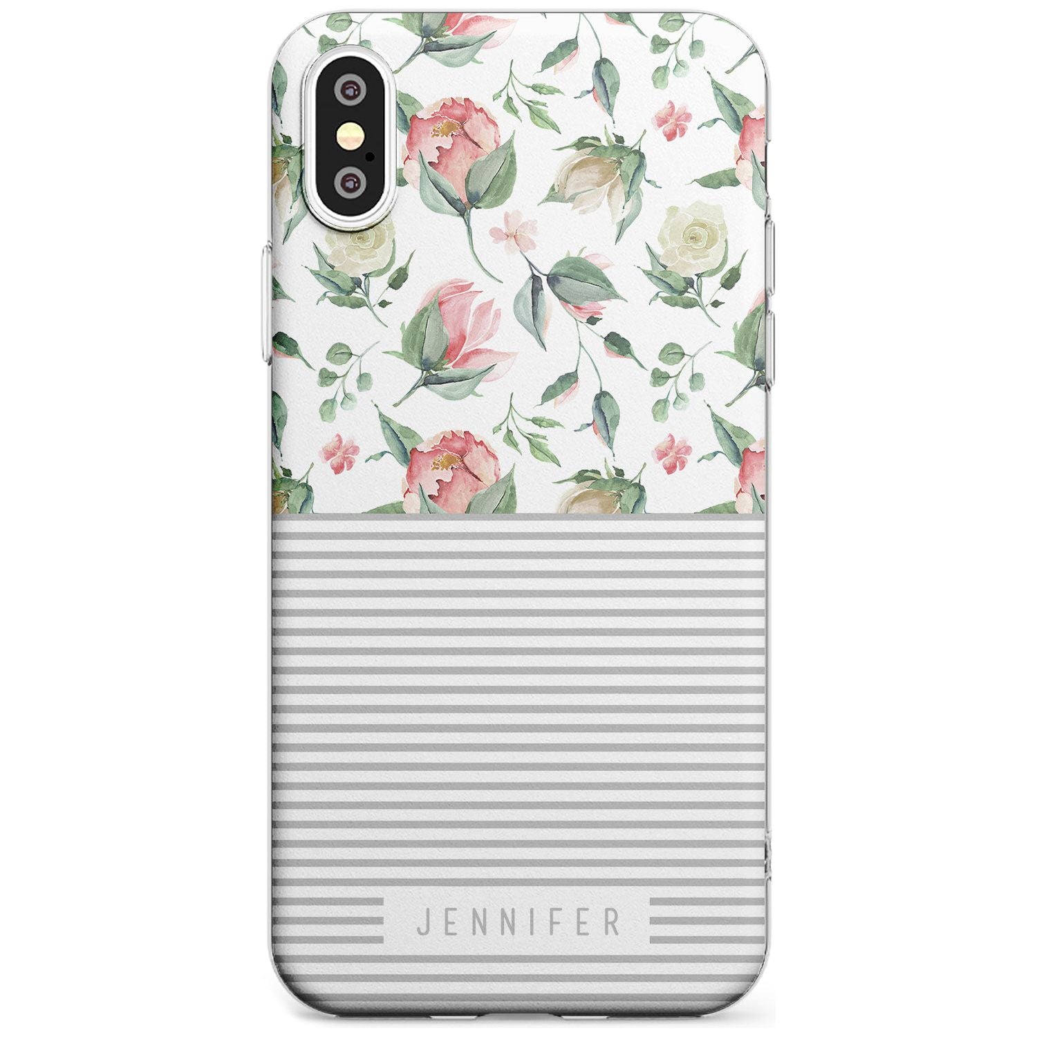 Light Floral Pattern & Stripes Black Impact Phone Case for iPhone X XS Max XR