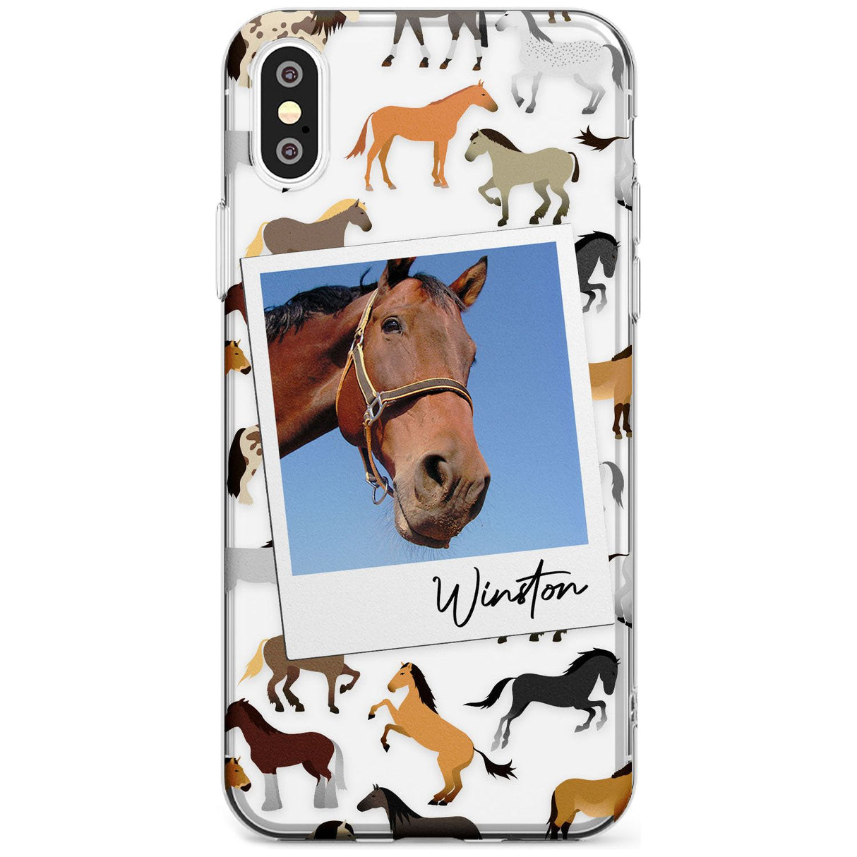 Personalised Horse Polaroid Slim TPU Phone Blanc Space X XS Max XR