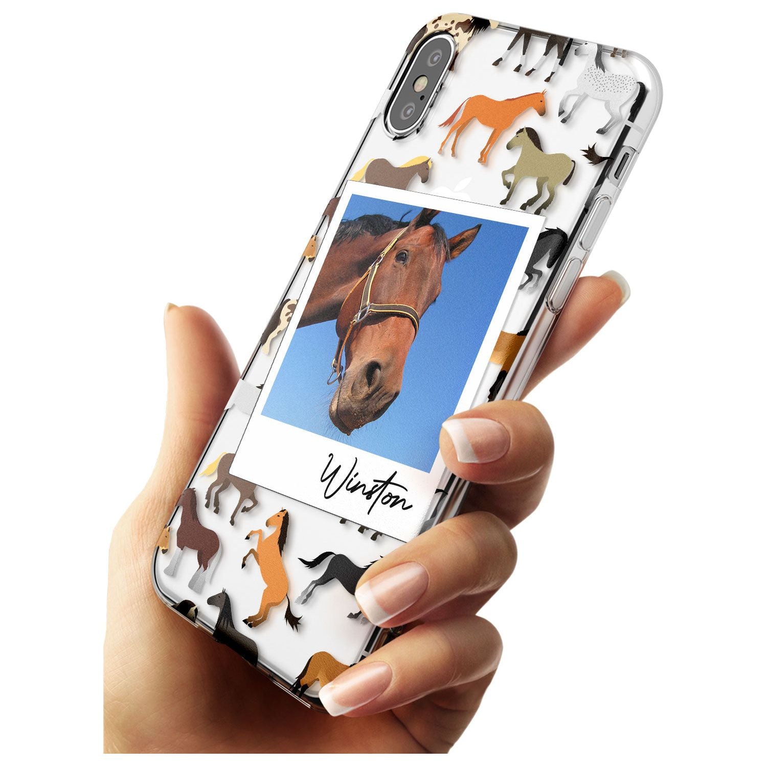 Personalised Horse Polaroid Slim TPU Phone Blanc Space X XS Max XR