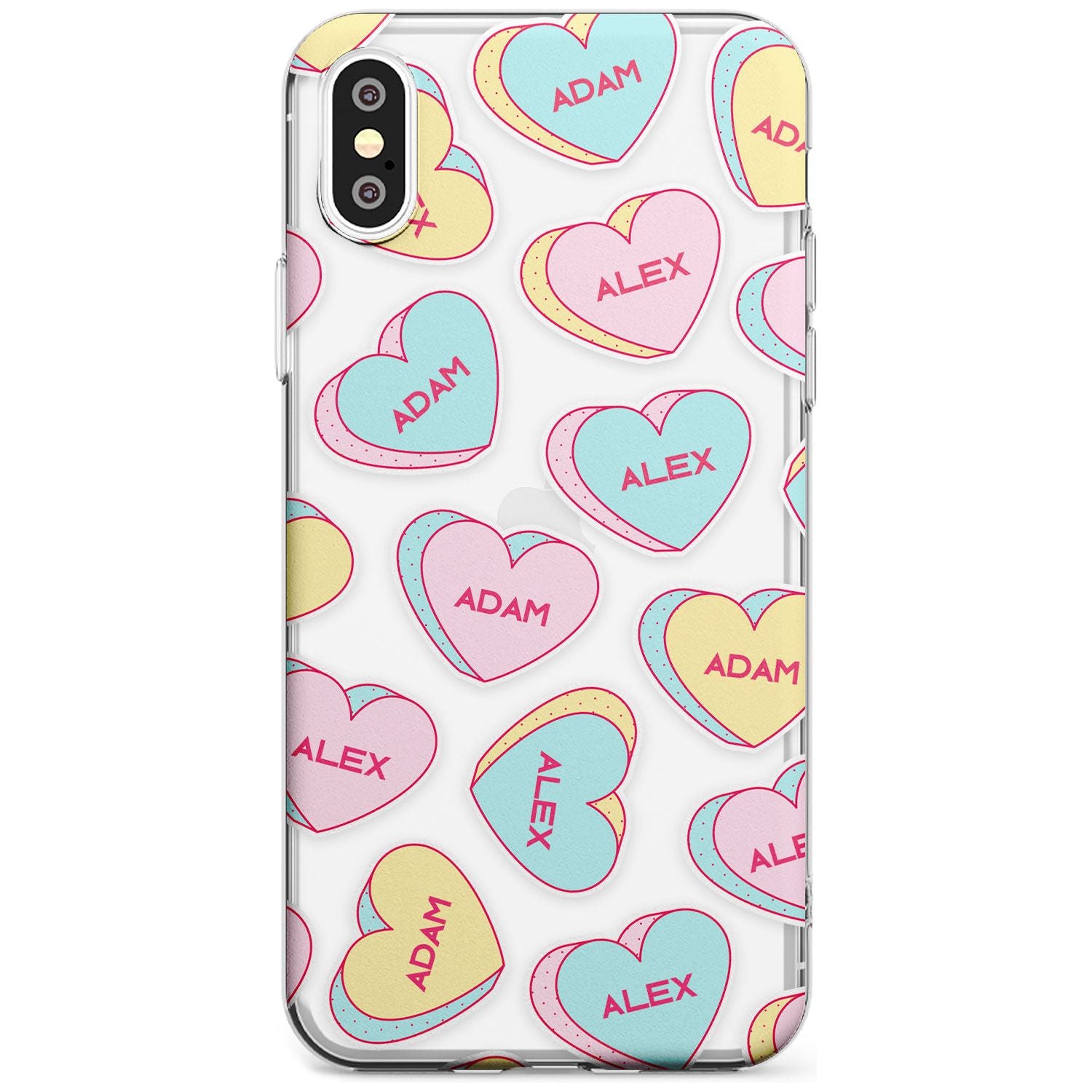 Custom Text Love Hearts Black Impact Phone Case for iPhone X XS Max XR