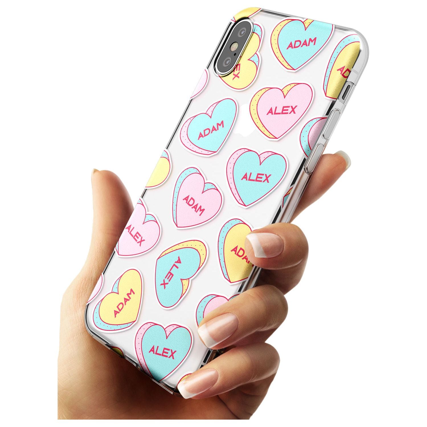 Custom Text Love Hearts Black Impact Phone Case for iPhone X XS Max XR