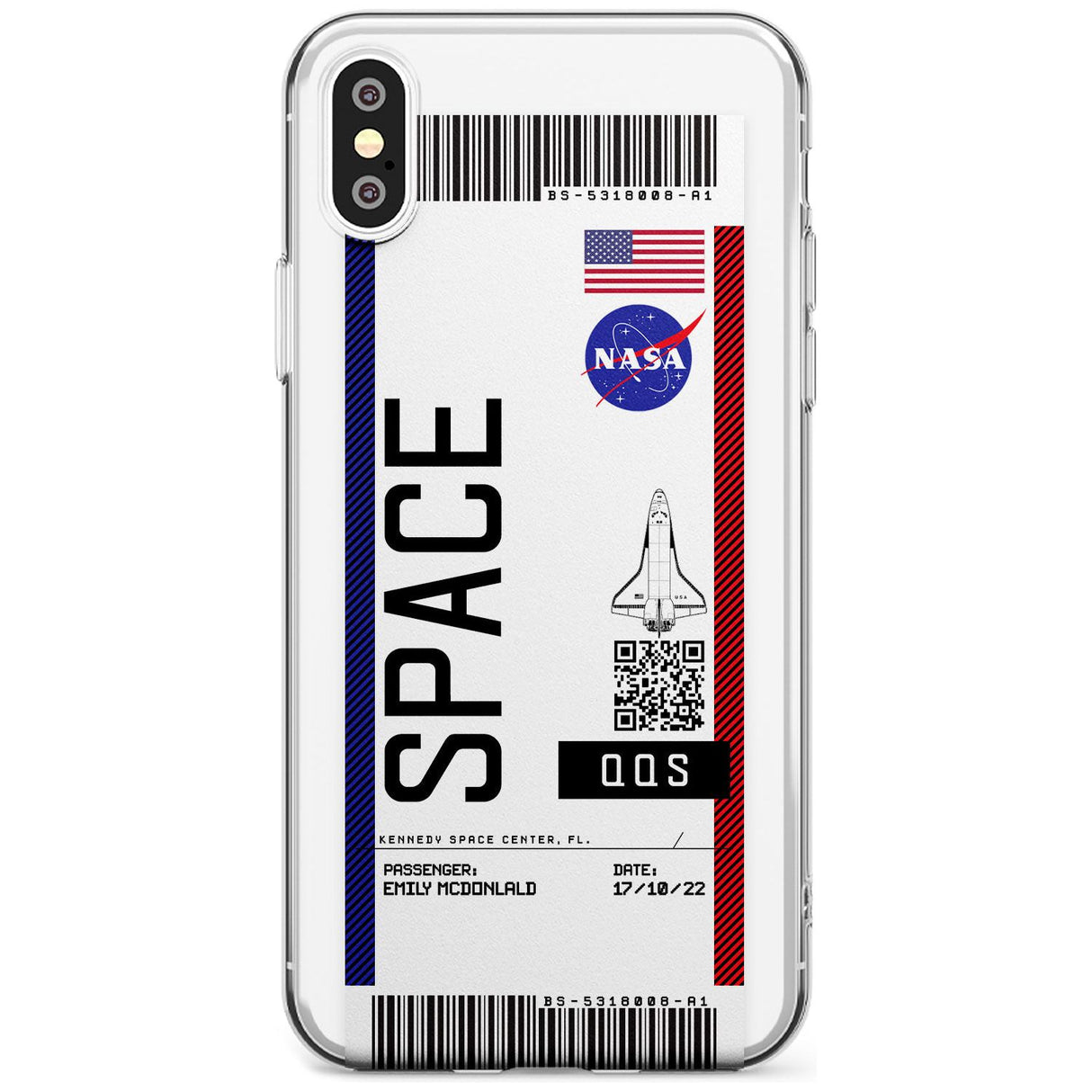 Personalised NASA Boarding Pass (Light) Slim TPU Phone Blanc Space X XS Max XR