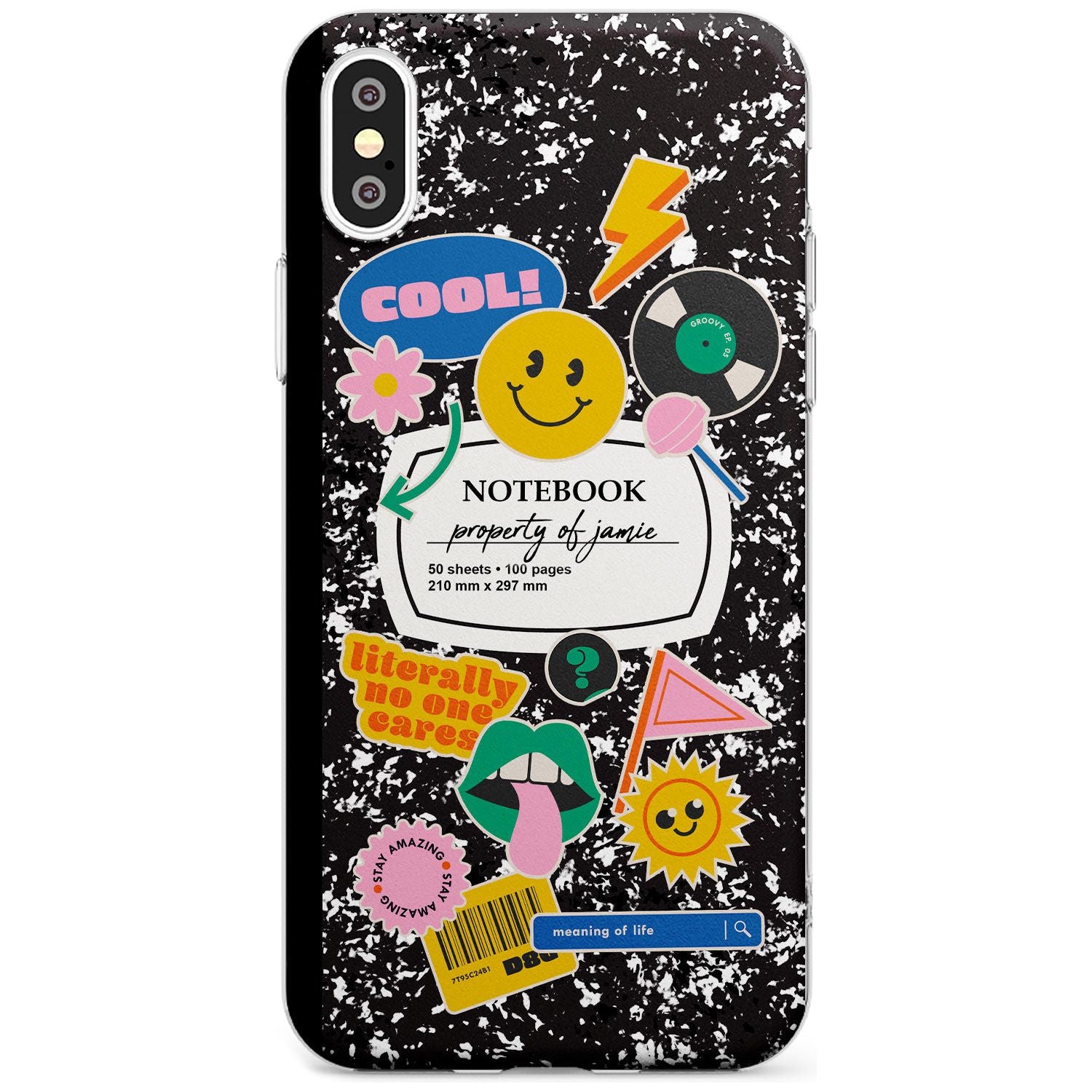 Custom Notebook Cover with Stickers Black Impact Phone Case for iPhone X XS Max XR