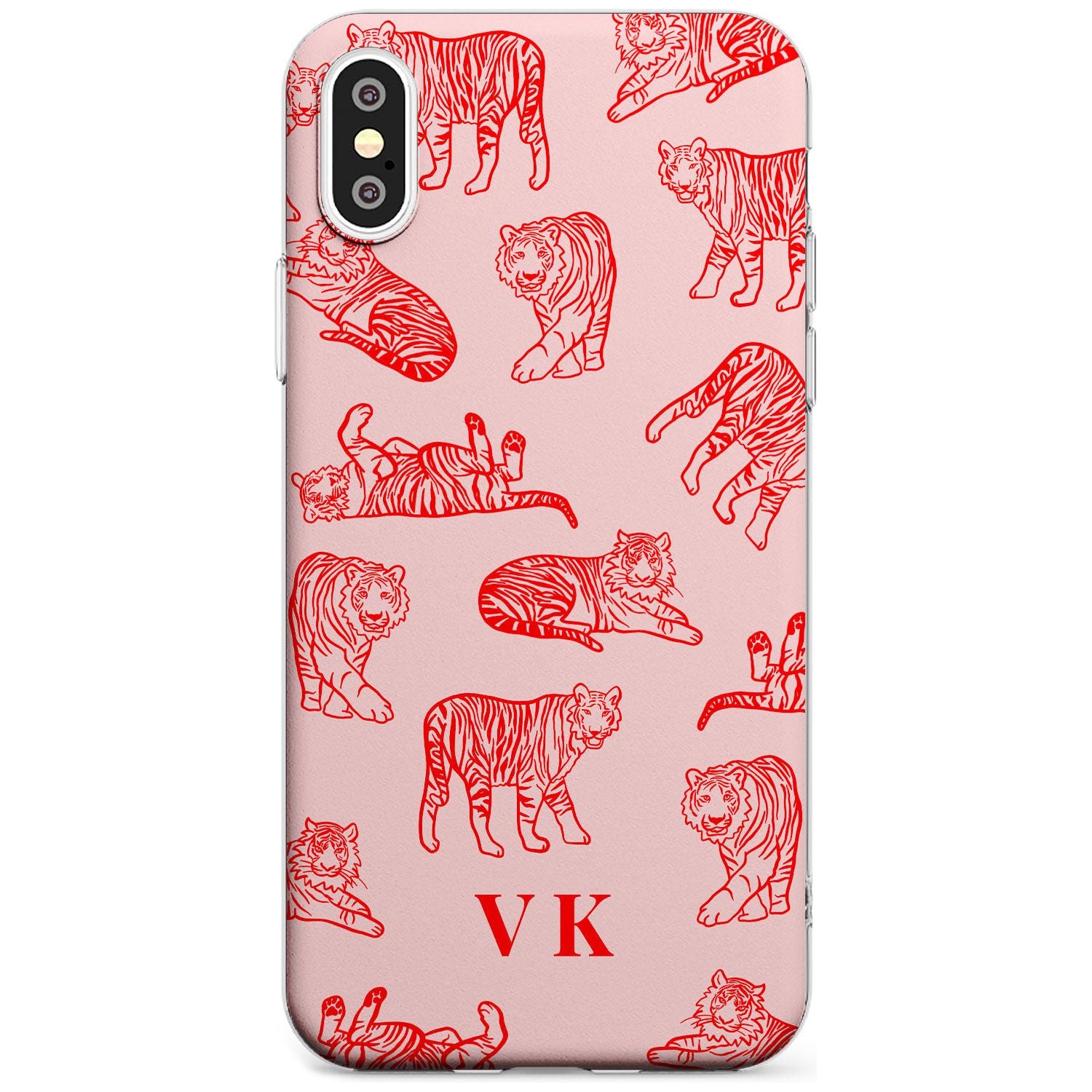 Red Tiger Outlines on Pink iPhone Case  Slim Case Custom Phone Case - Case Warehouse
