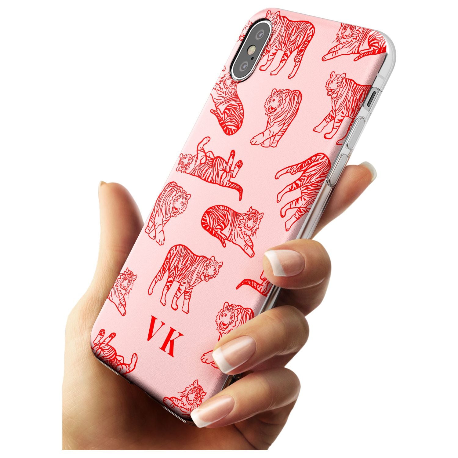 Red Tiger Outlines on Pink iPhone Case   Custom Phone Case - Case Warehouse