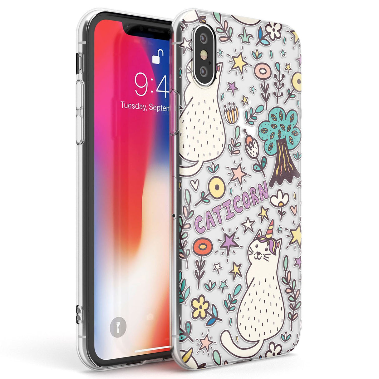 Caticorn pattern Phone Case iPhone X / iPhone XS / Clear Case,iPhone XR / Clear Case,iPhone XS MAX / Clear Case Blanc Space