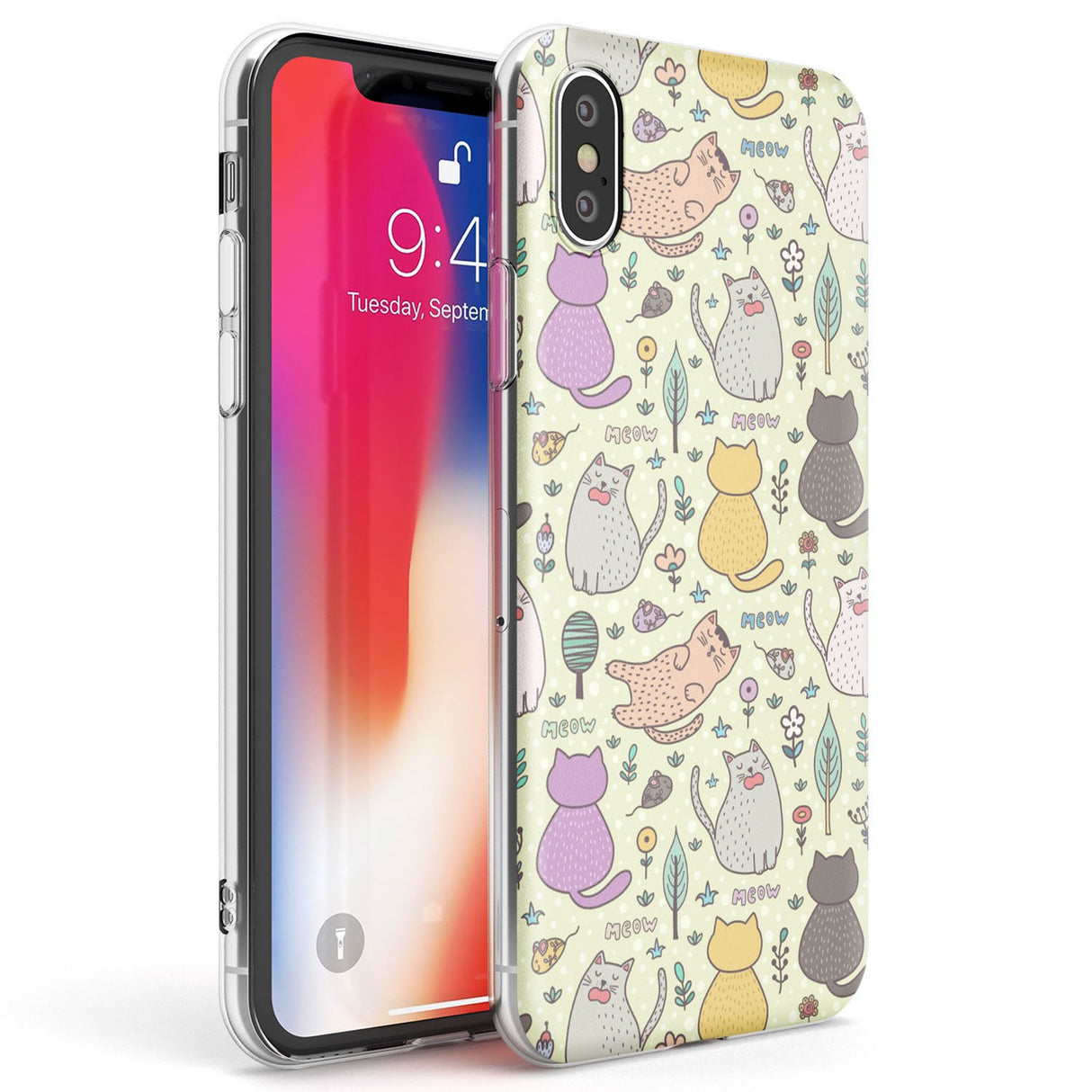 Cat Pattern Cream Phone Case iPhone X / iPhone XS / Clear Case,iPhone XR / Clear Case,iPhone XS MAX / Clear Case Blanc Space