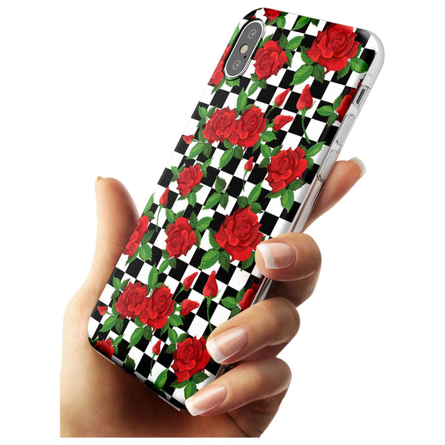 Checkered Pattern & Red Roses Slim TPU Phone Case Warehouse X XS Max XR