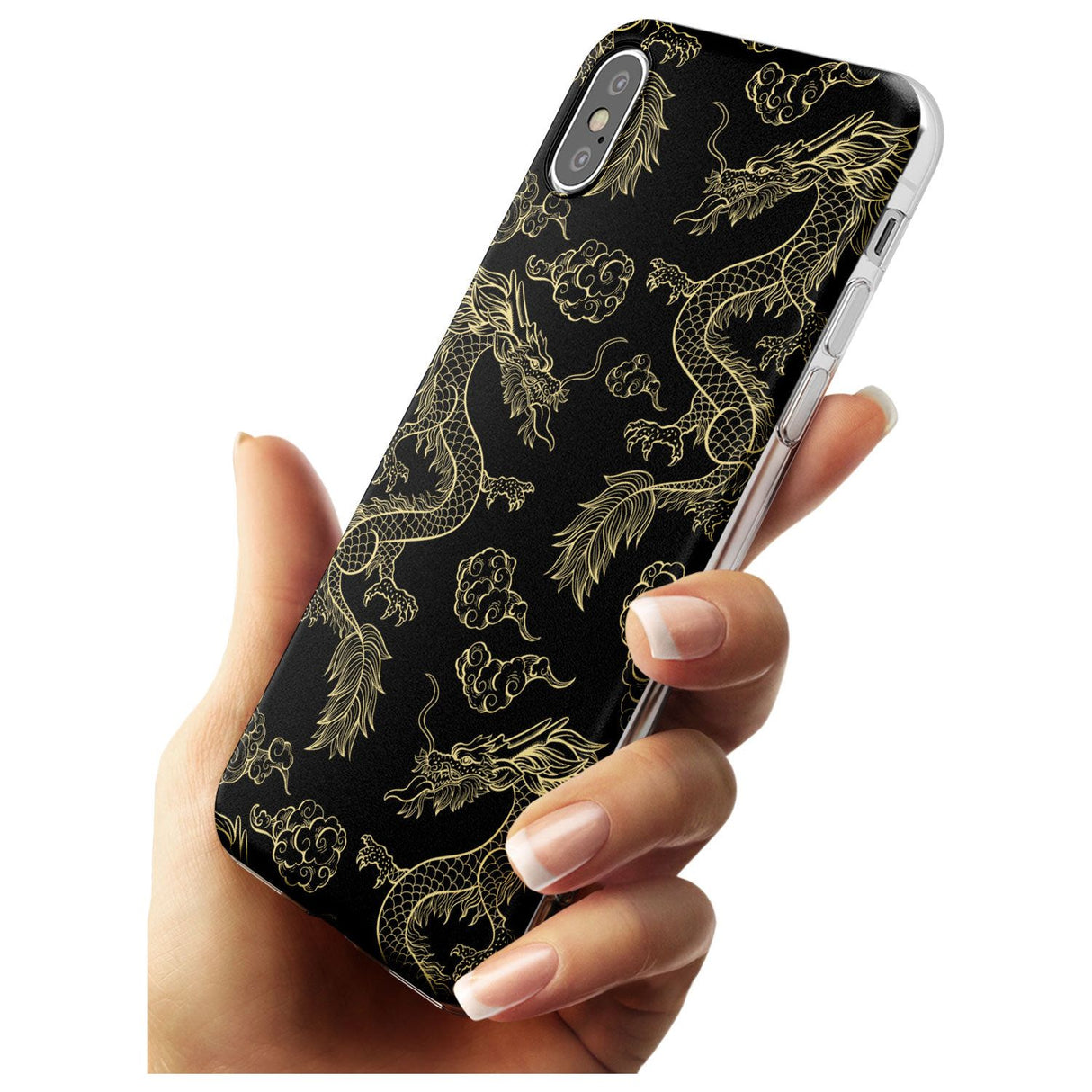 Black and Gold Dragon Pattern Slim TPU Phone Blanc Space X XS Max XR