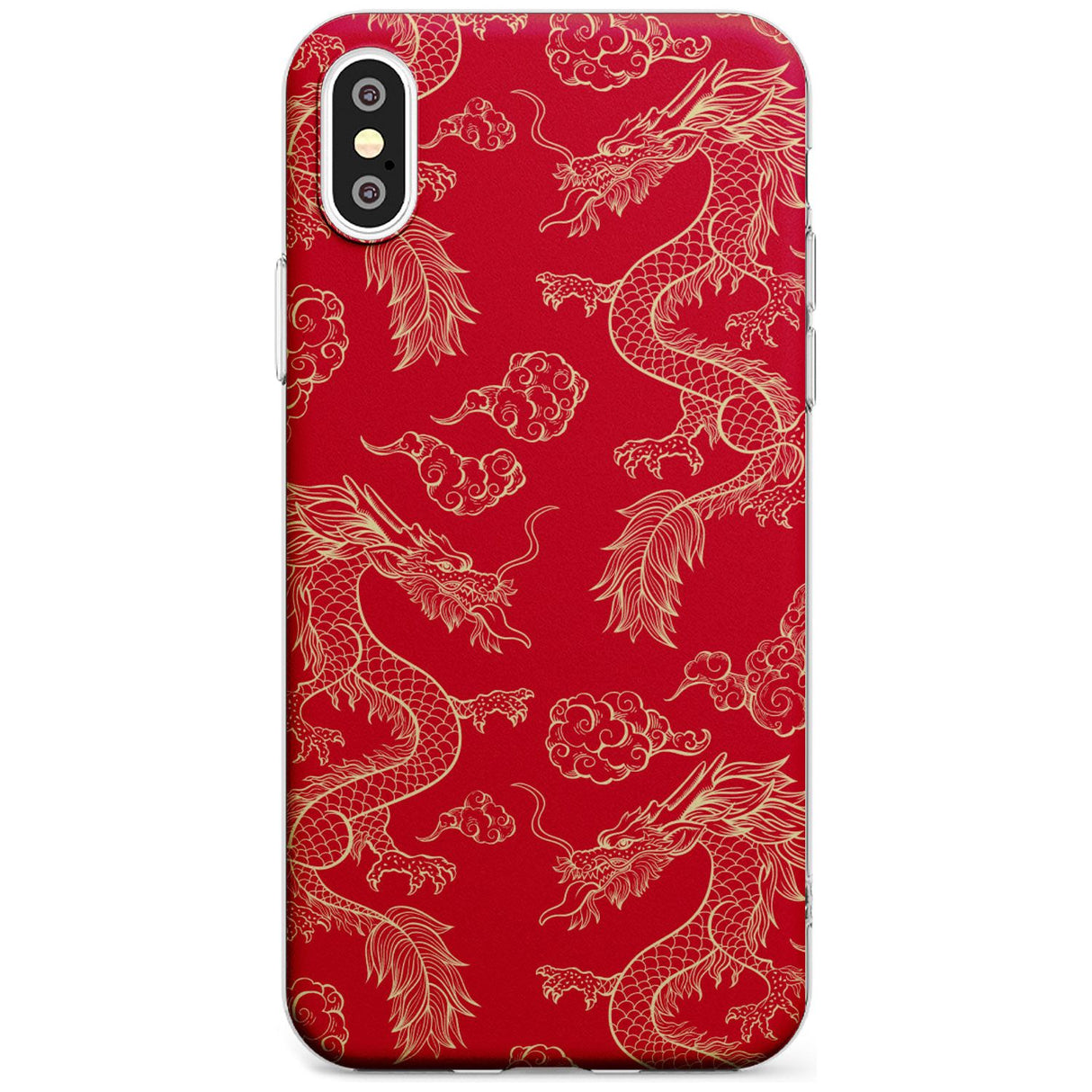 Red and Gold Dragon Pattern Slim TPU Phone Blanc Space X XS Max XR