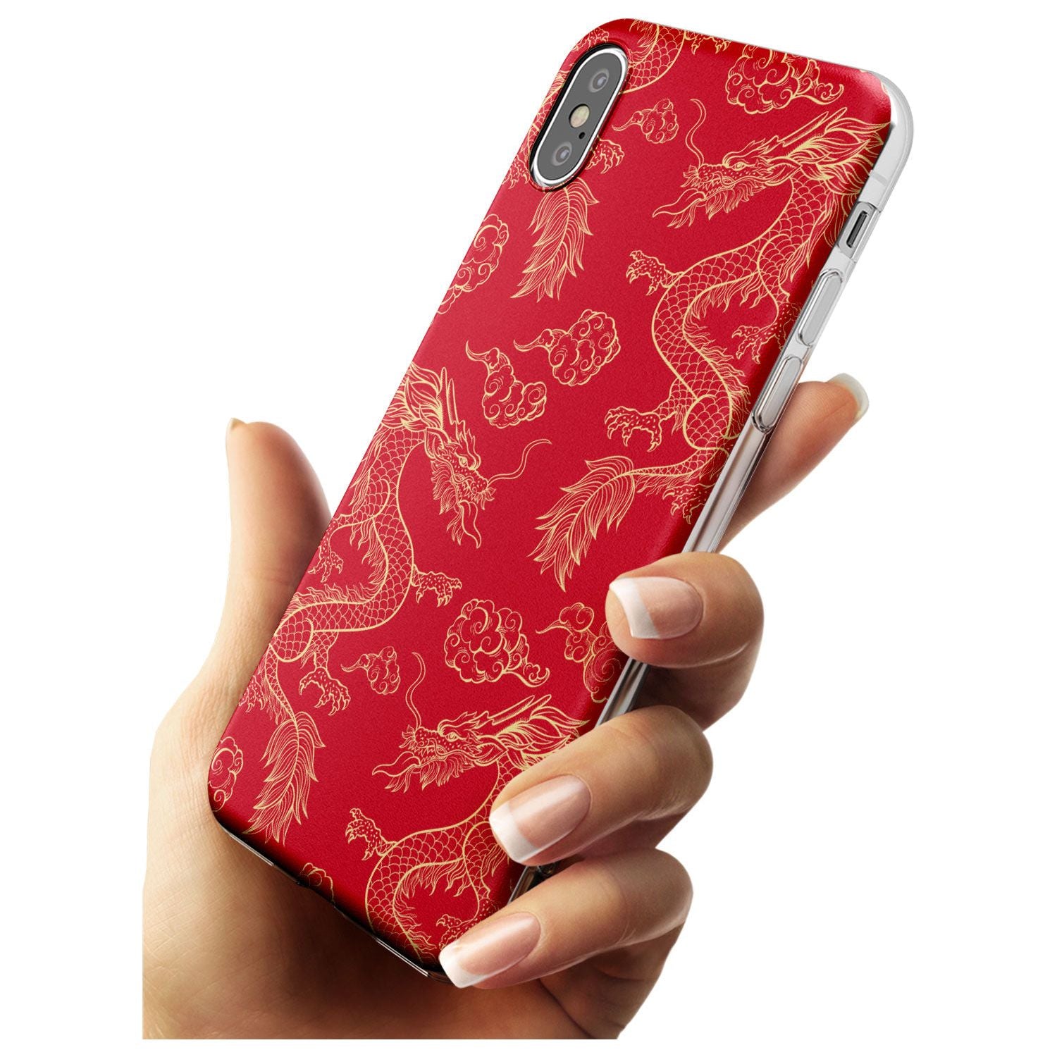 Red and Gold Dragon Pattern Slim TPU Phone Blanc Space X XS Max XR