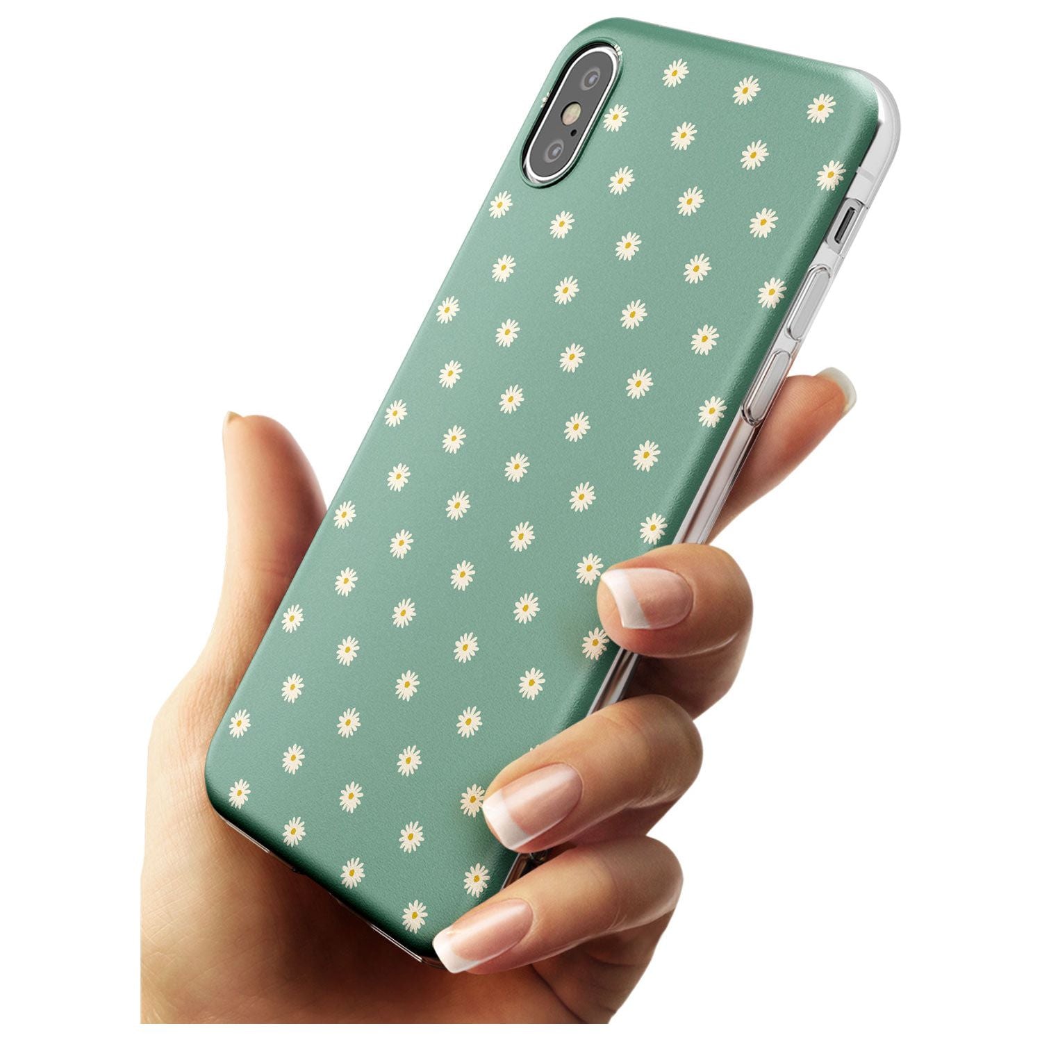 Daisy Pattern - Teal Cute Floral Daisy Design Black Impact Phone Case for iPhone X XS Max XR