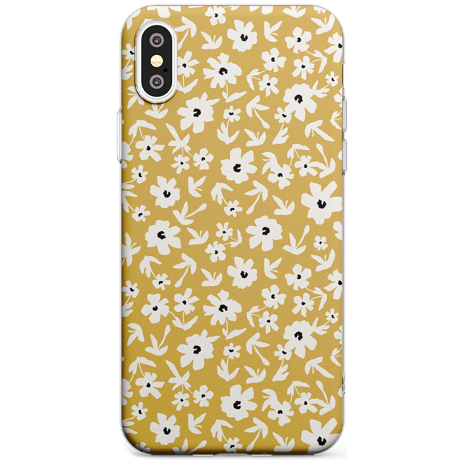 Floral Print on Mustard - Cute Floral Design Black Impact Phone Case for iPhone X XS Max XR