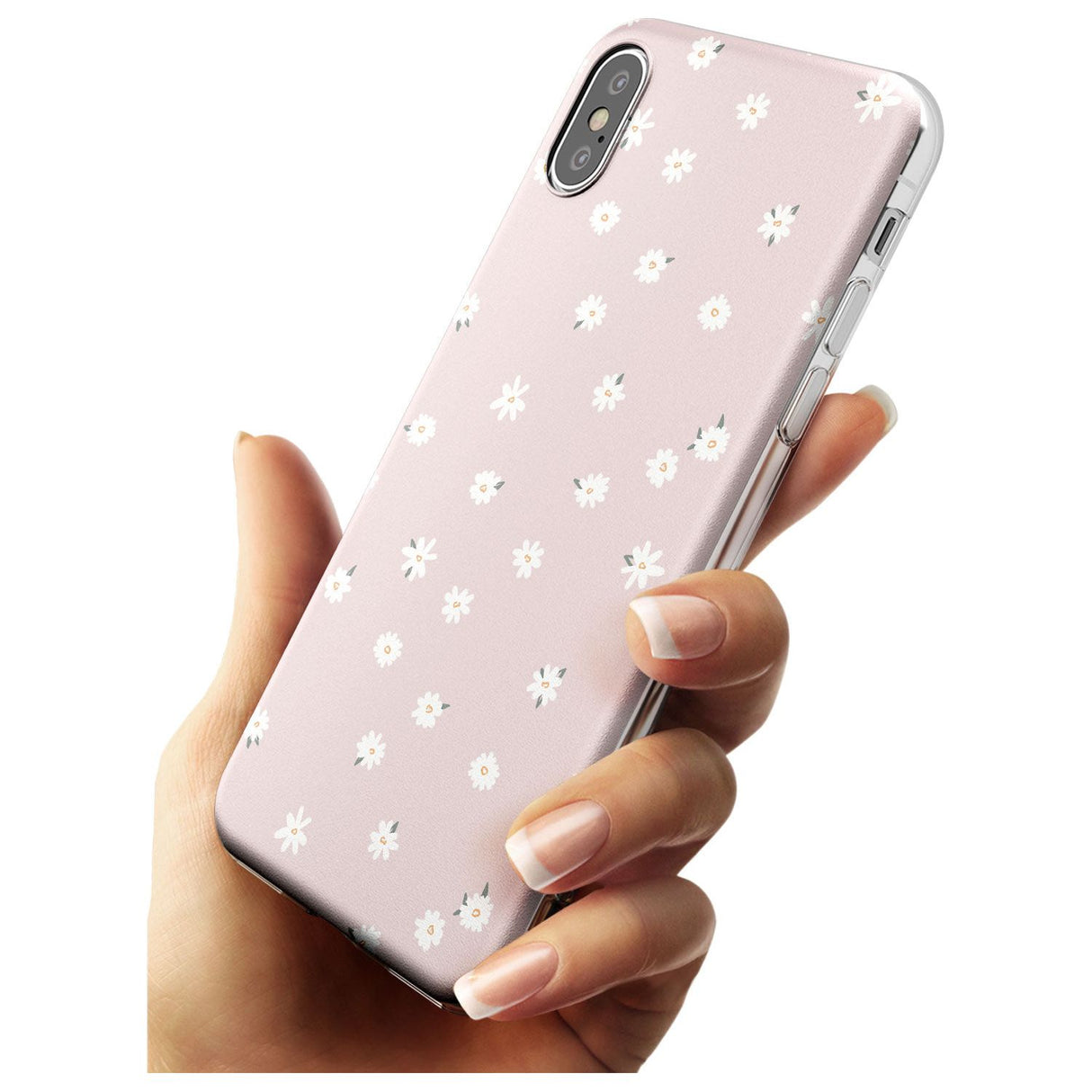 Painted Daises on Pink - Cute Floral Daisy Design Black Impact Phone Case for iPhone X XS Max XR