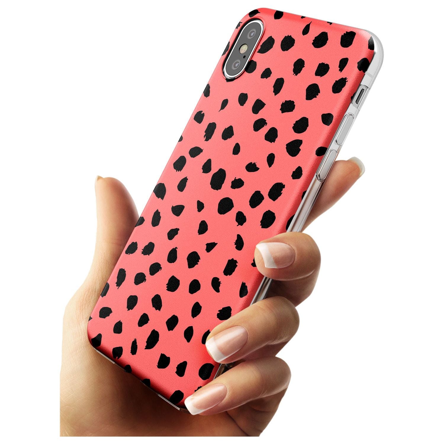 Black on Salmon Pink Dalmatian Polka Dot Spots Slim TPU Phone Case Warehouse X XS Max XR
