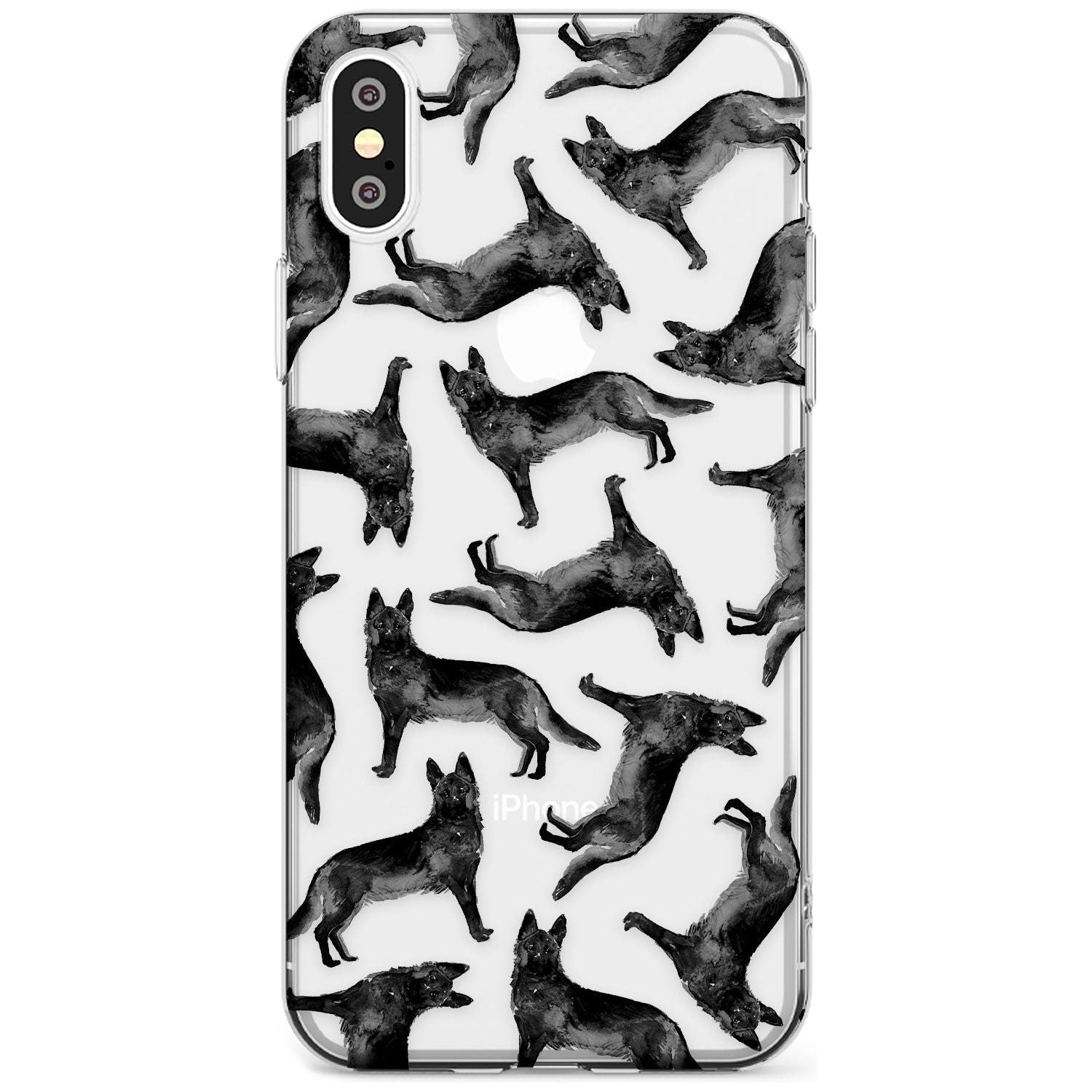 German Shepherd (Black) Watercolour Dog Pattern Slim TPU Phone Case Warehouse X XS Max XR