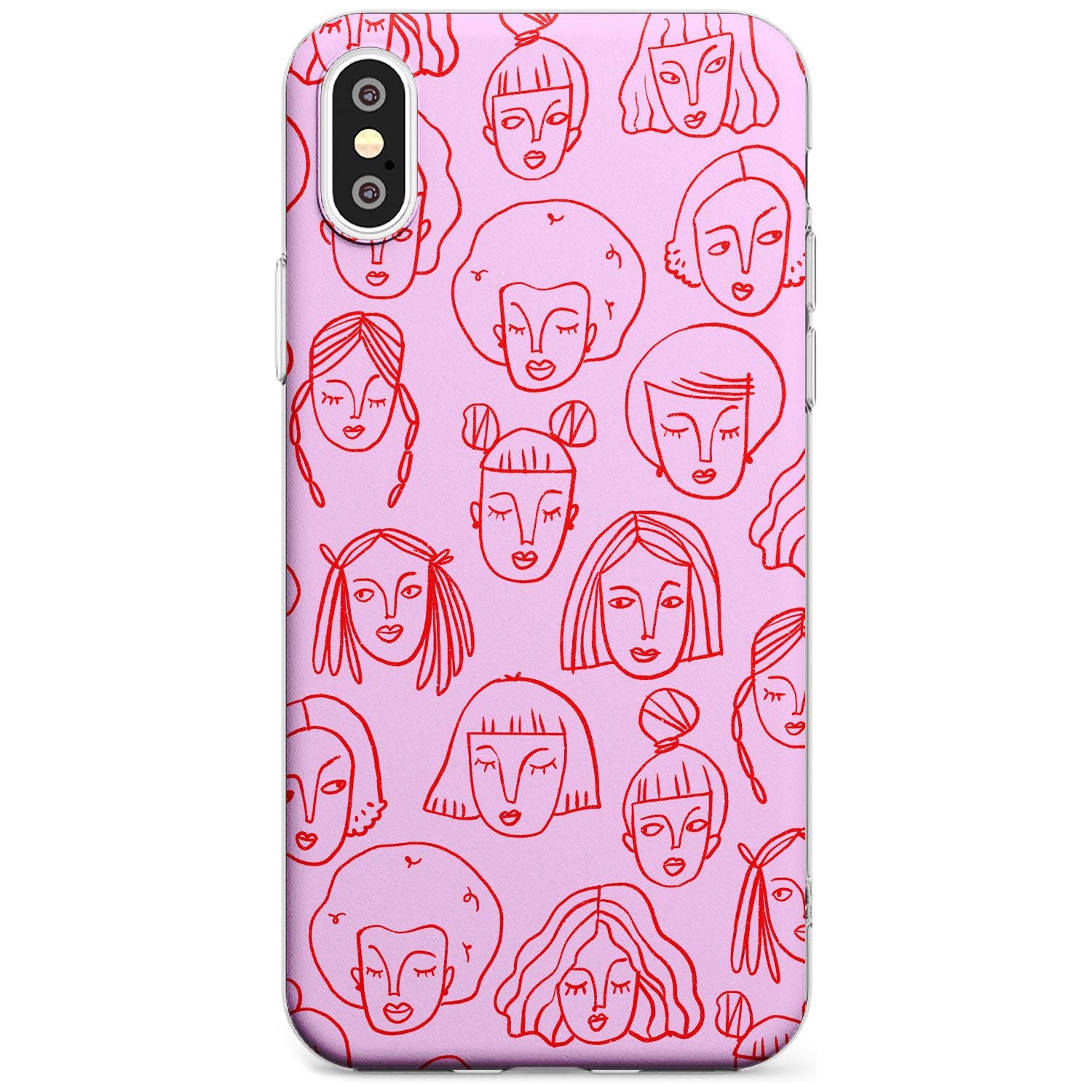 Girl Portrait Doodles in Pink & Red Slim TPU Phone Case Warehouse X XS Max XR