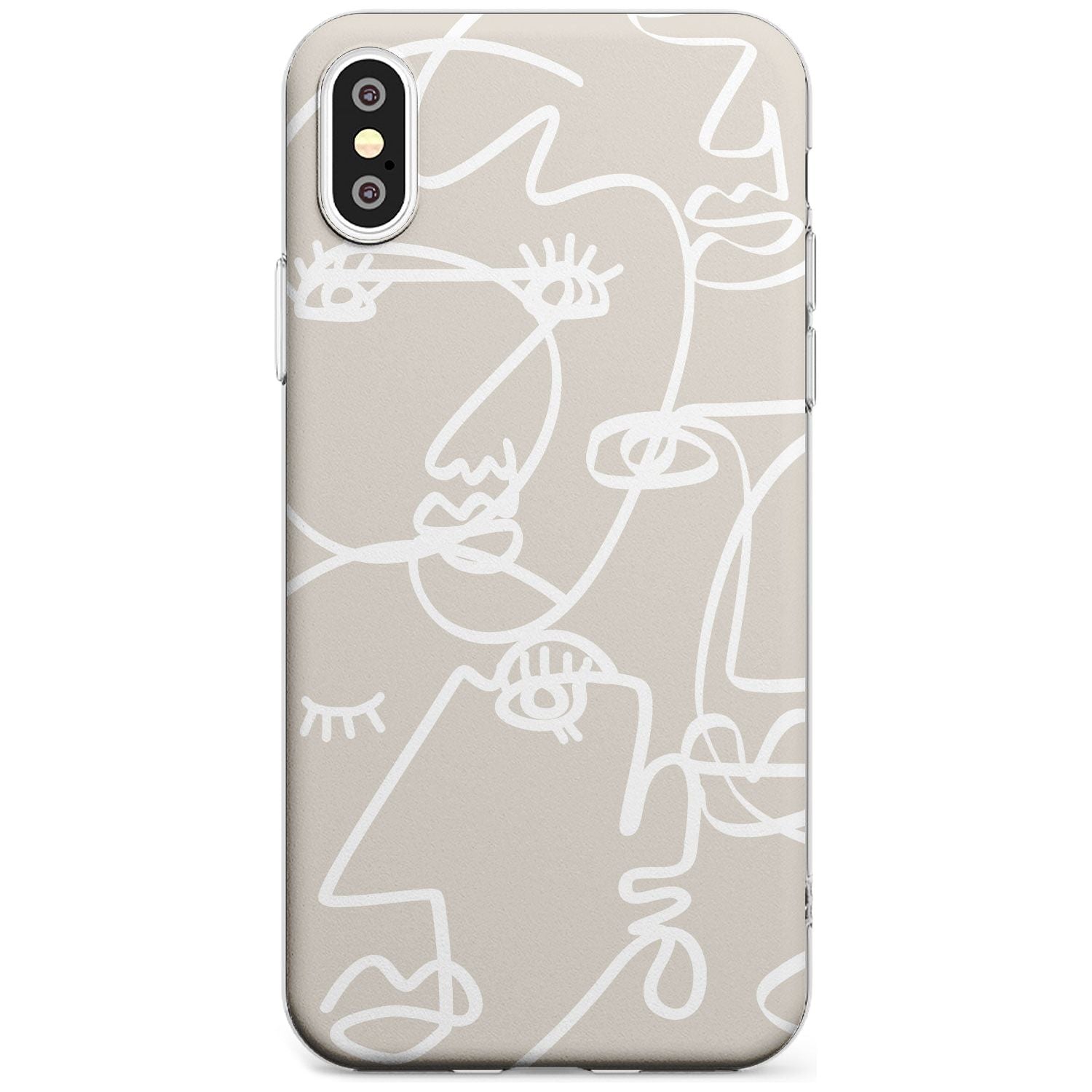 Continuous Line Faces: White on Beige Black Impact Phone Case for iPhone X XS Max XR