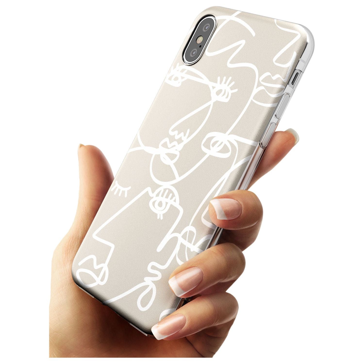 Continuous Line Faces: White on Beige Black Impact Phone Case for iPhone X XS Max XR
