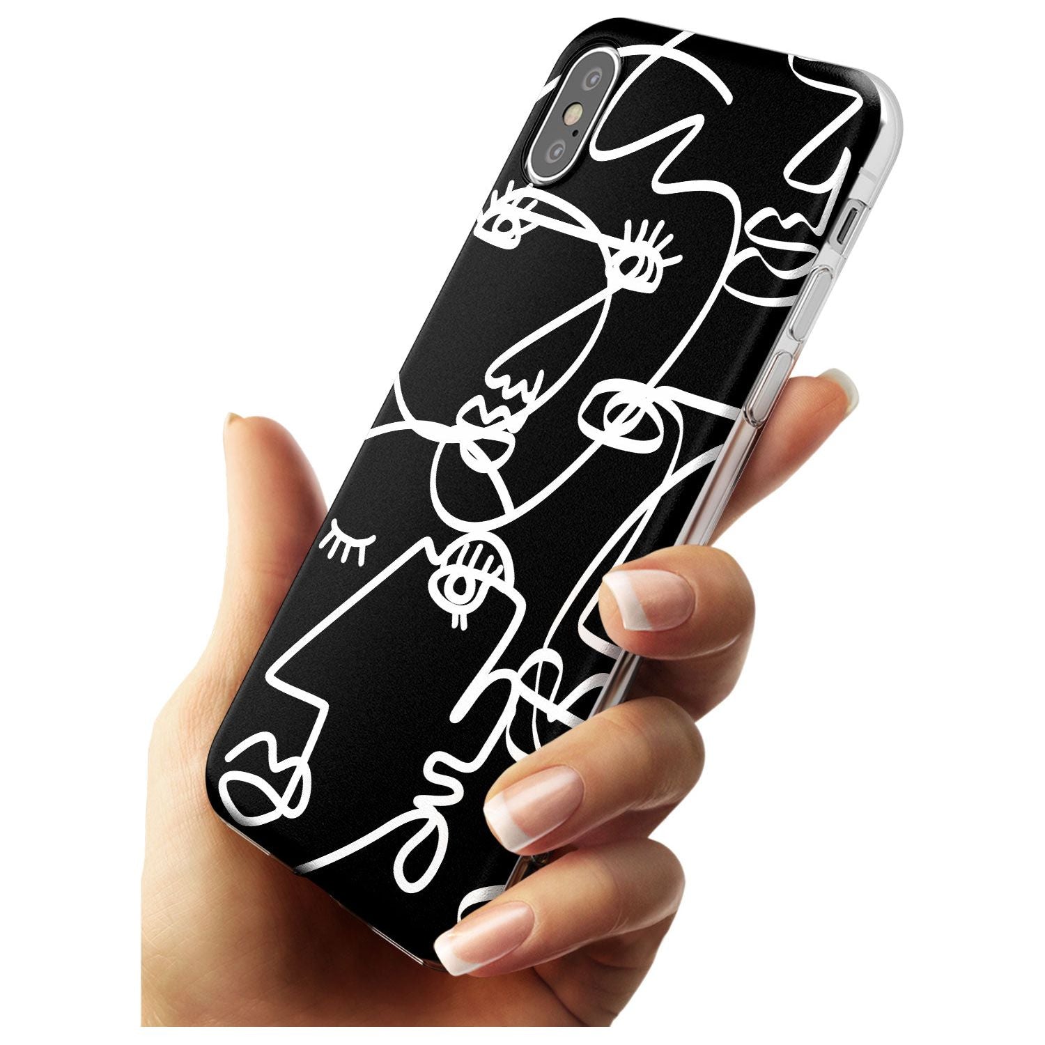 Continuous Line Faces: White on Black Black Impact Phone Case for iPhone X XS Max XR