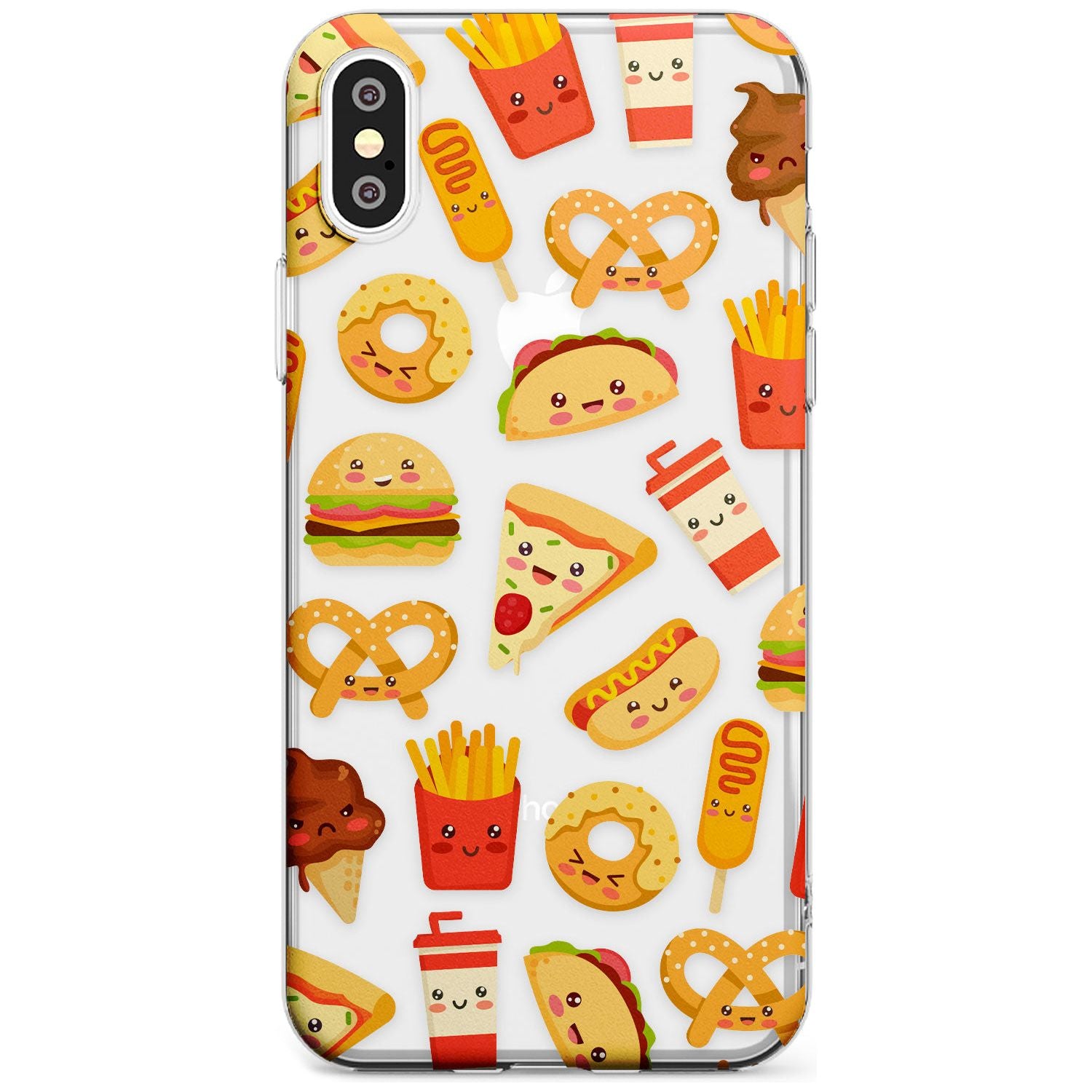Fast Food Patterns Kawaii Fast Food Mix Phone Case iPhone X / iPhone XS / Clear Case,iPhone XR / Clear Case,iPhone XS MAX / Clear Case Blanc Space