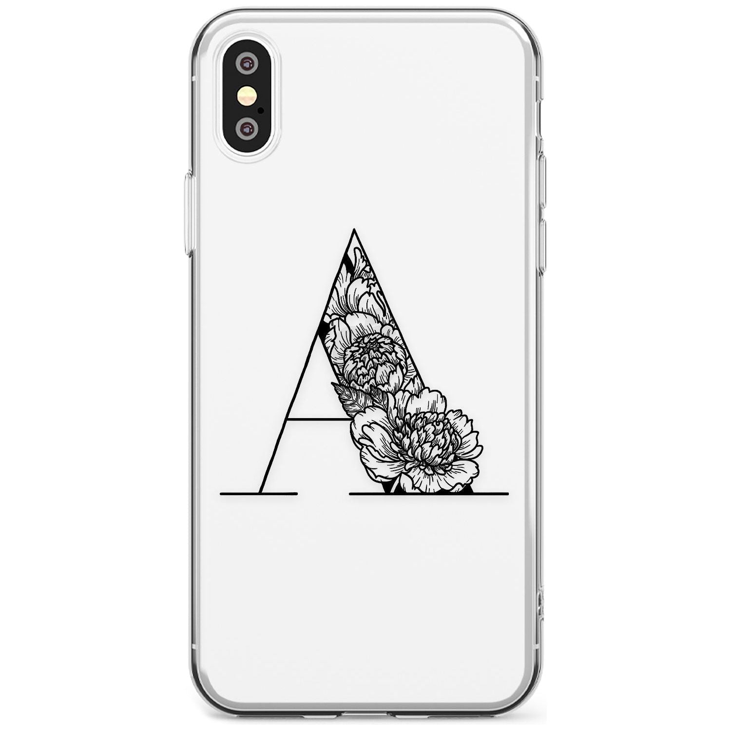 Floral Monogram Letter Black Impact Phone Case for iPhone X XS Max XR