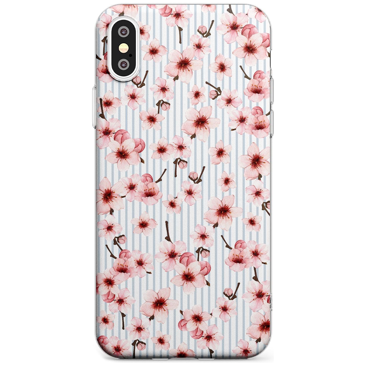 Cherry Blossoms on Blue Stripes Pattern Slim TPU Phone Case Warehouse X XS Max XR