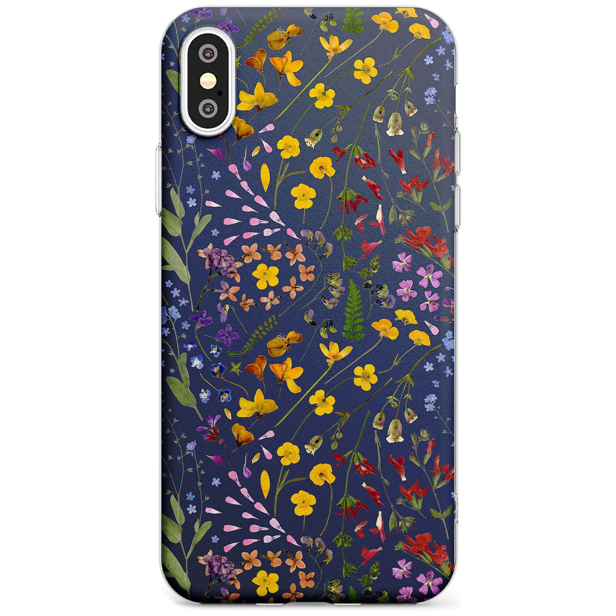 Wildflower & Leaves Cluster Design - Navy Slim TPU Phone Case Warehouse X XS Max XR