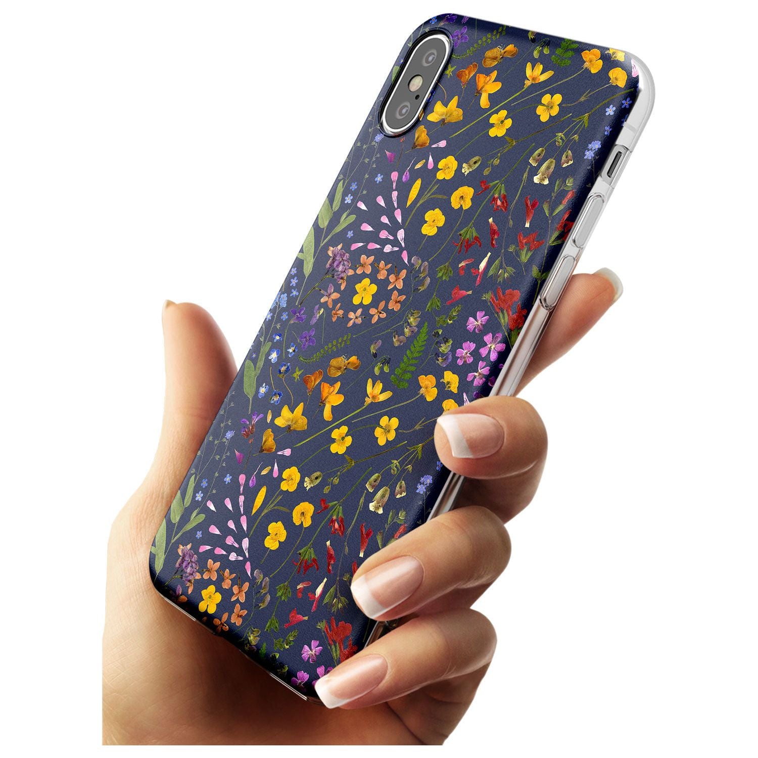 Wildflower & Leaves Cluster Design - Navy Slim TPU Phone Case Warehouse X XS Max XR