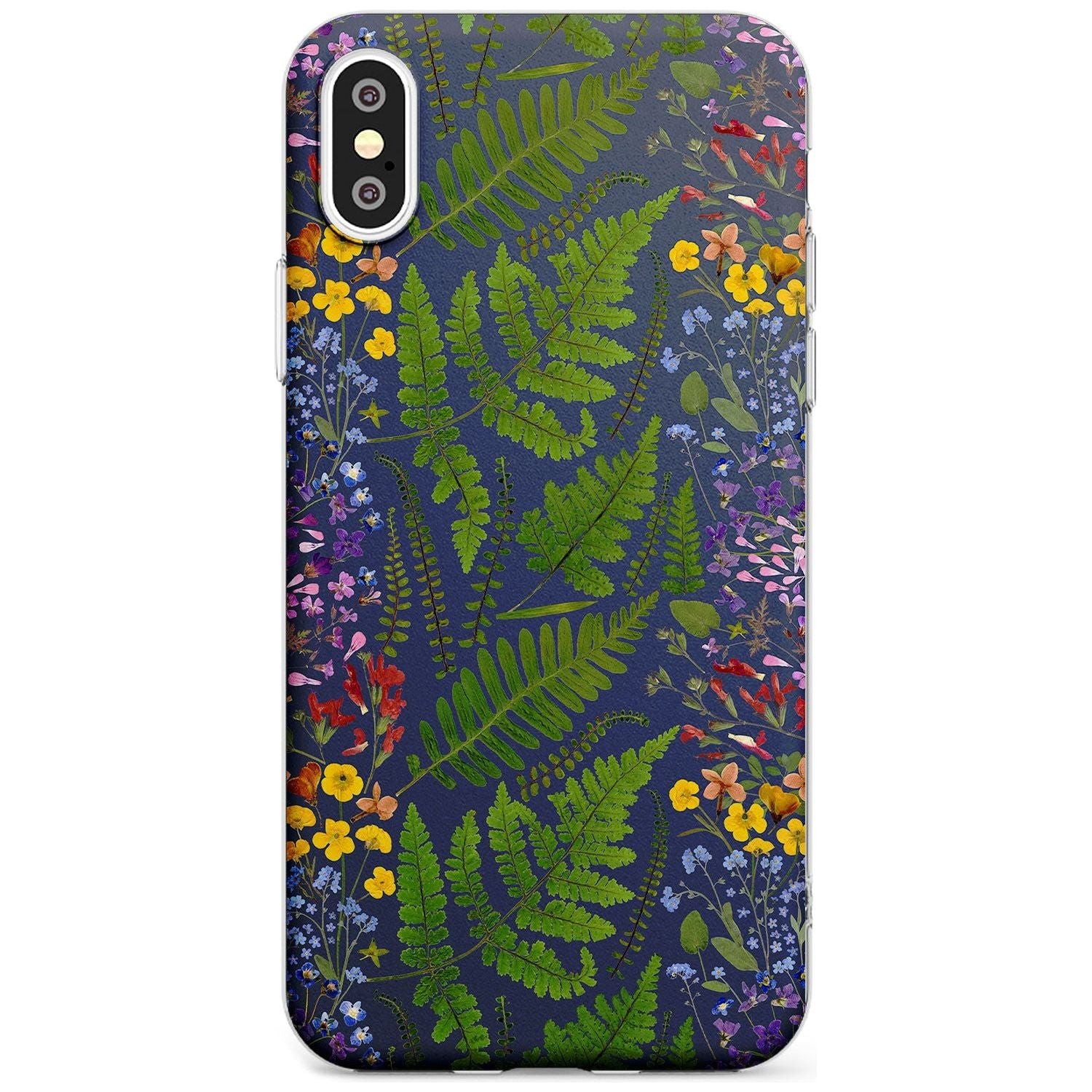 Busy Floral and Fern Design - Navy Slim TPU Phone Case Warehouse X XS Max XR